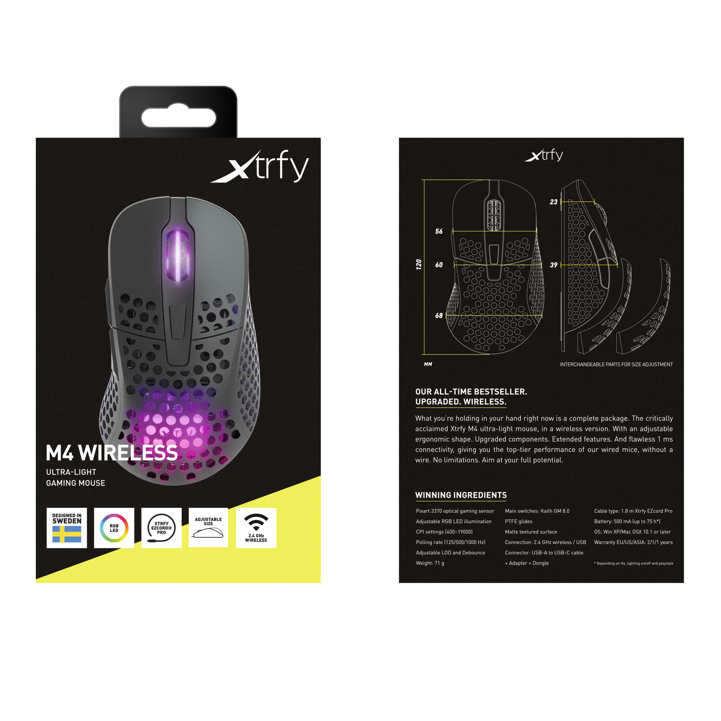 Cherry Xtrfy Gaming-Maus »M4 Wireless RGB«, Funk, ultraleichte Gaming-Maus