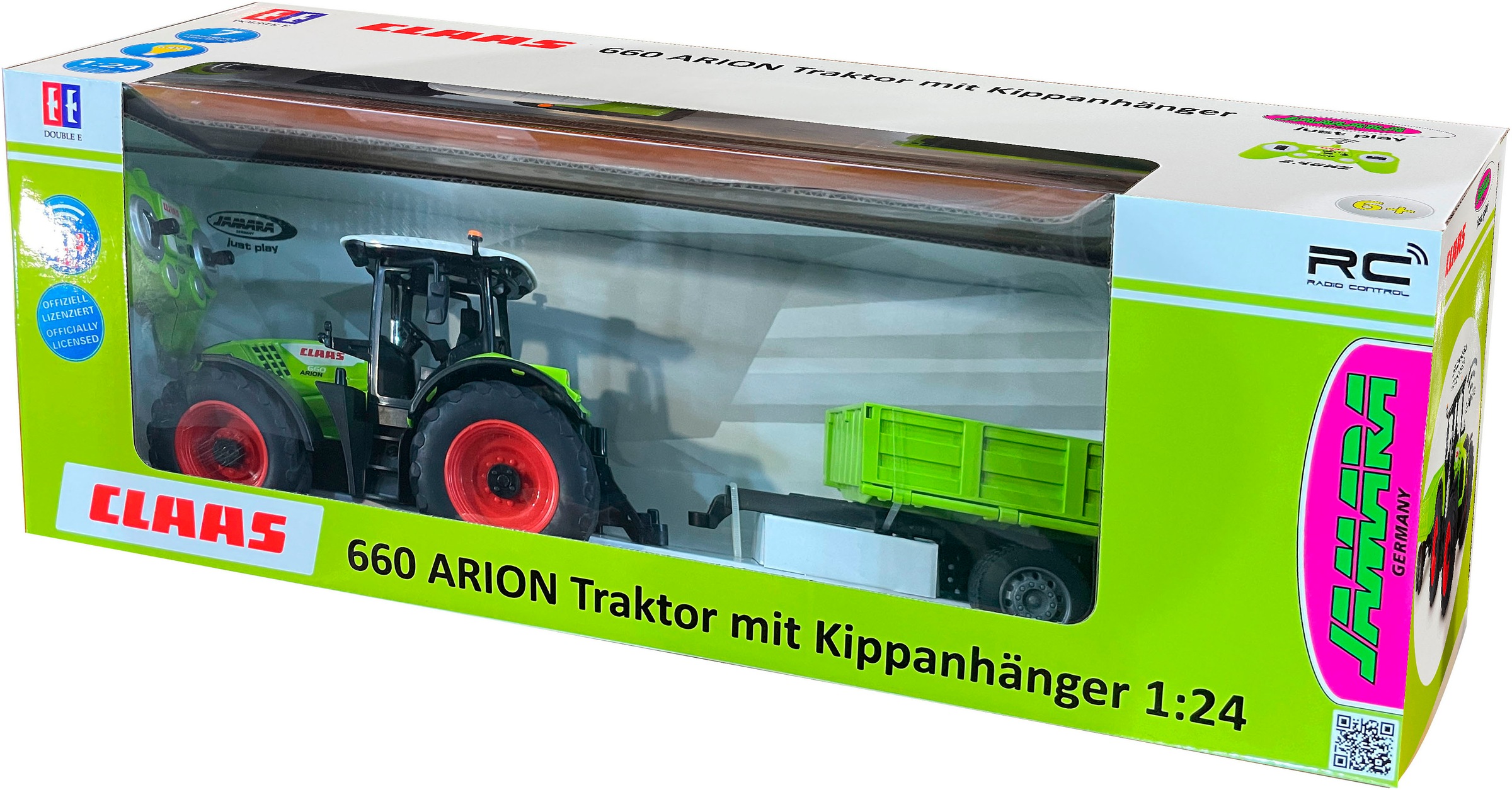 Jamara RC-Traktor »Claas Arion 660 mit Kippanhänger 1:24 2,4GHz«, mit LED Licht