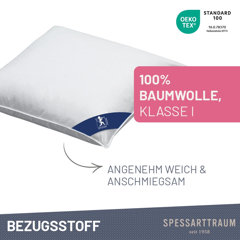 SPESSARTTRAUM Gänsefederkopfkissen »Premium«, Füllung: 85% Gänsefedern / 15% Gänsedaunen, Klasse 1, Downpass zertifiziert, Bezug: 100% Baumwolle, nachhaltig (Made in Green), Hausstauballergiker geeignet, (1 St.), gute Stützkraft