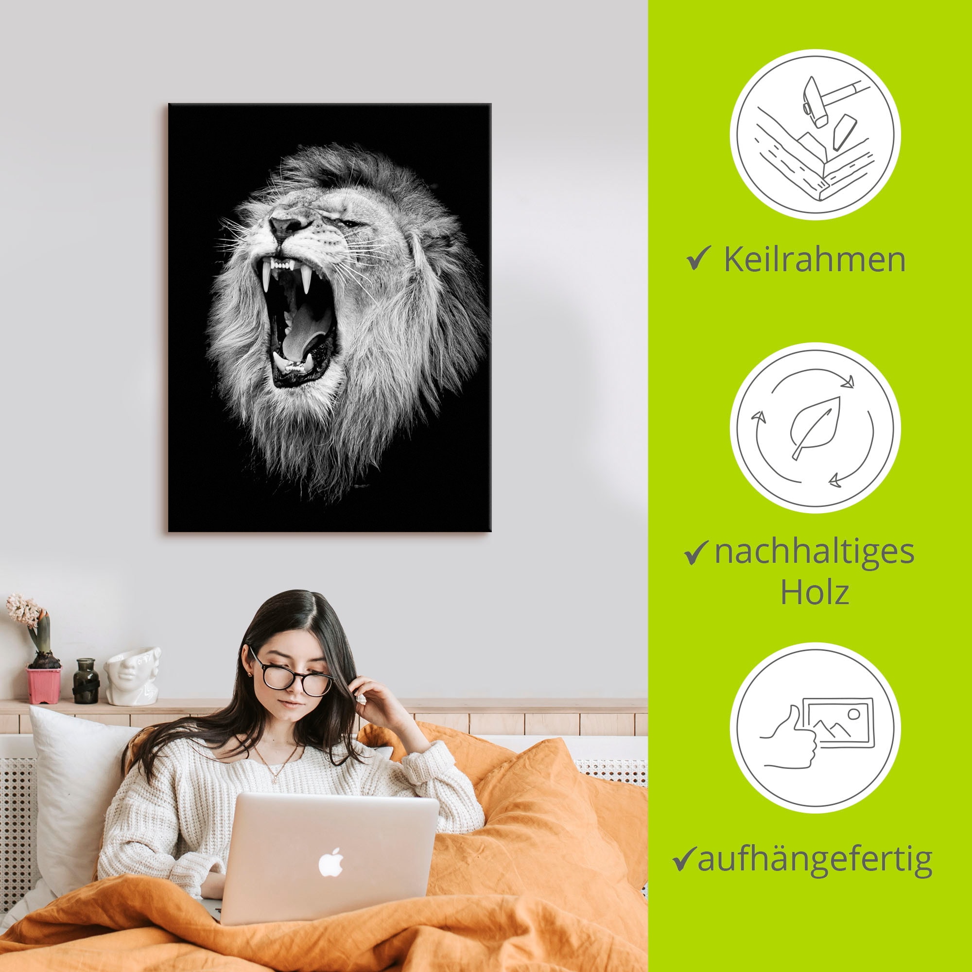 Artland Wandbild »Der Löwe«, Wildtiere, (1 St.), als Alubild, Outdoorbild, Leinwandbild, Poster, Wandaufkleber