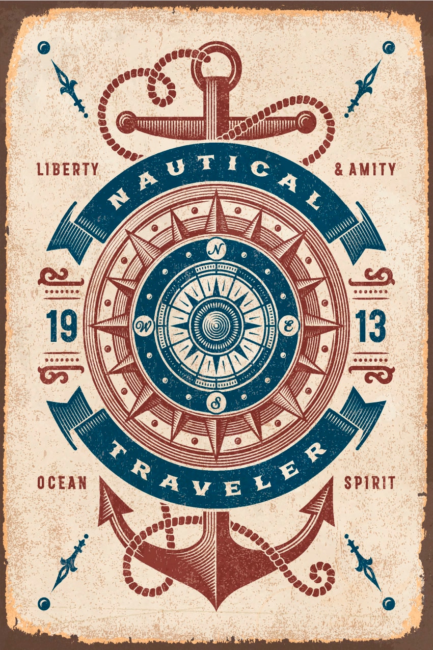 queence Metallbild »Nautical«, Schriftzüge-Schriftzug-Anker, (1 St.), Stahlschilder