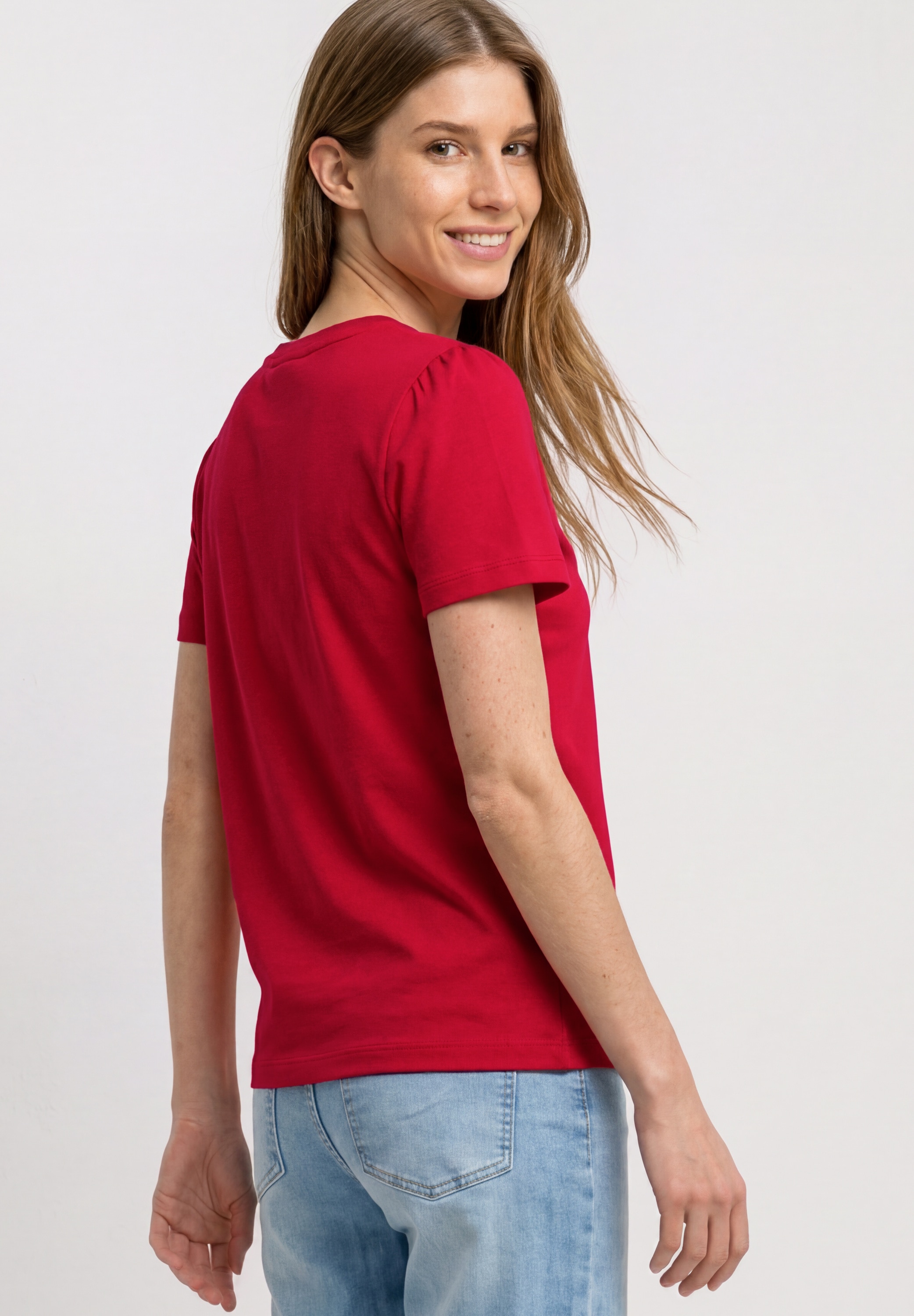 STREET ONE Kurzarmshirt Sommershirt mit feiner Raffung an den Ärmeln