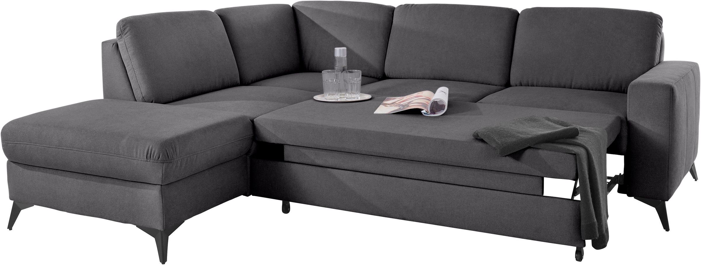Places of Style Ecksofa »Lolland L-Form«, Wahlweise mit Bettfunktion und Stauraum, auch mit abwischbarem Bezug