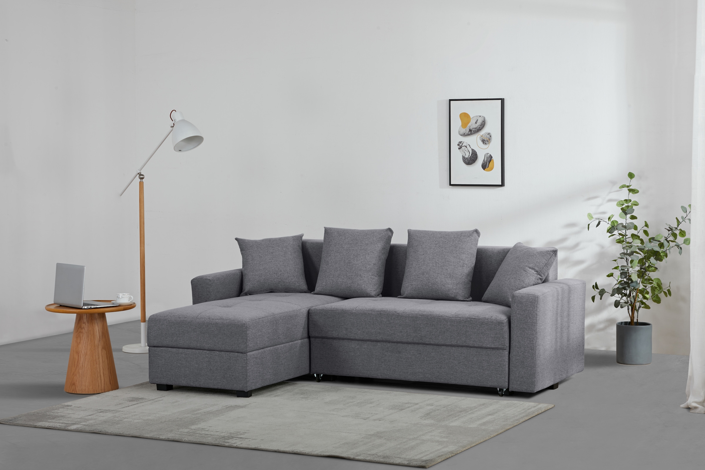 INOSIGN Ecksofa »KILLAM, 217 cm, L-Form, mit Schlaffunktion u. Bettkasten«, Recamiere rechts / links montierbar, in Cord und Webstoff