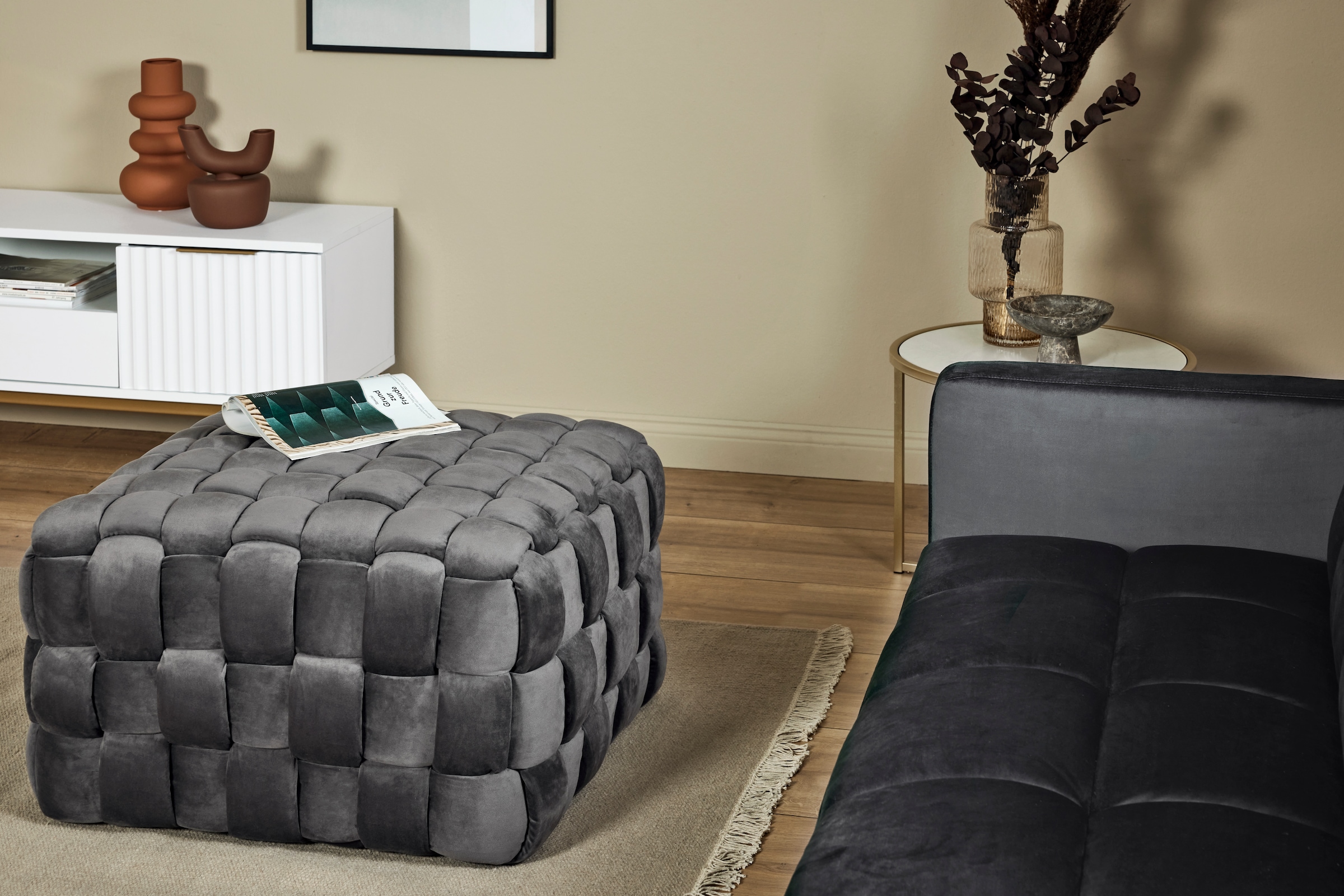 Jahnke Hocker »WEB ART M«, Hocker, Couchtisch, Beistelltisch gepolstert in edler Flechtoptik