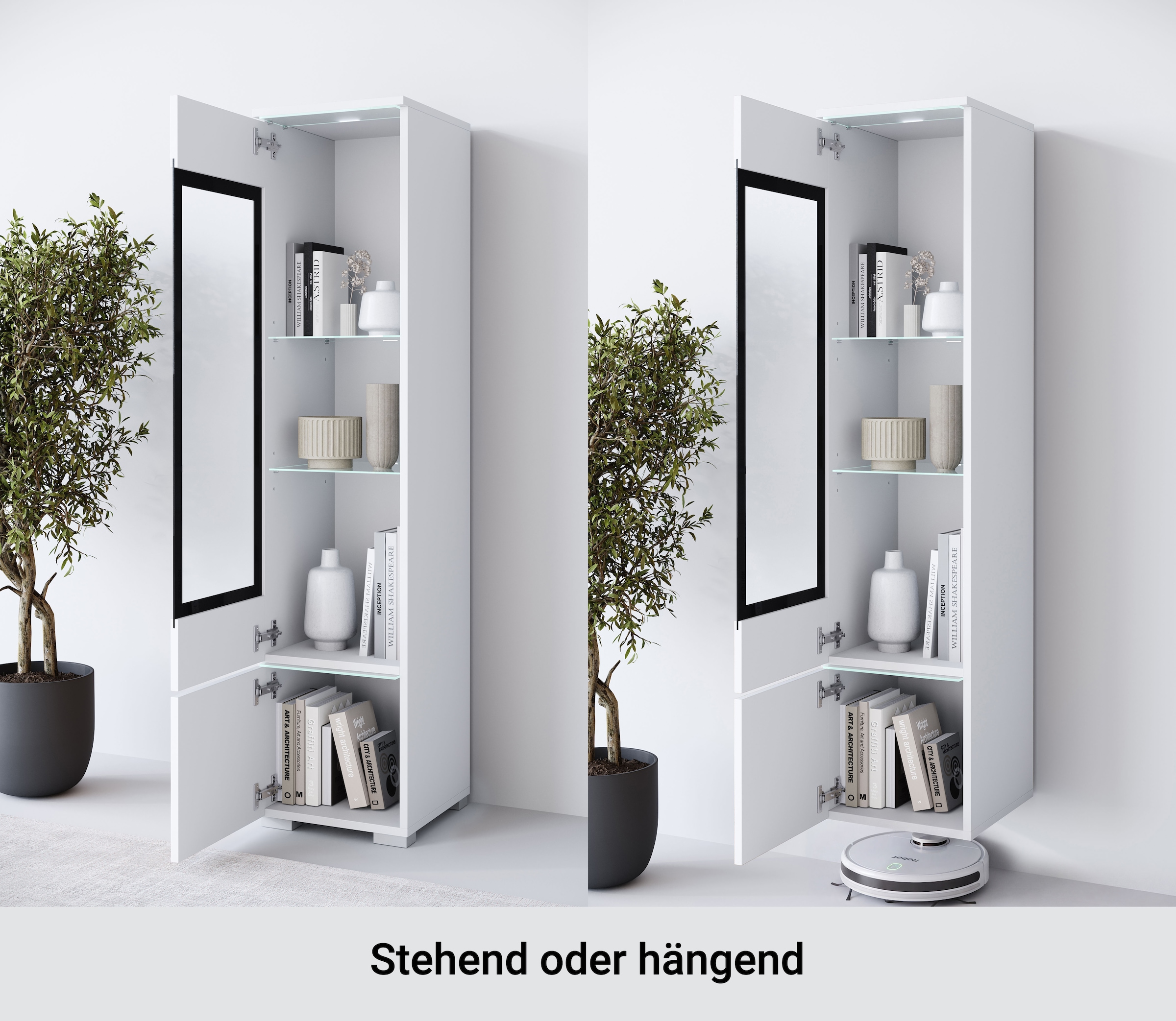Home affaire Vitrine »Vera, Glasvitrine, Höhe 130 cm, in verschiedenen Farbausführungen« 1 Stk. tlg. LED-Beleuchtung, Türanschlag frei wählbar, stehend/hängend