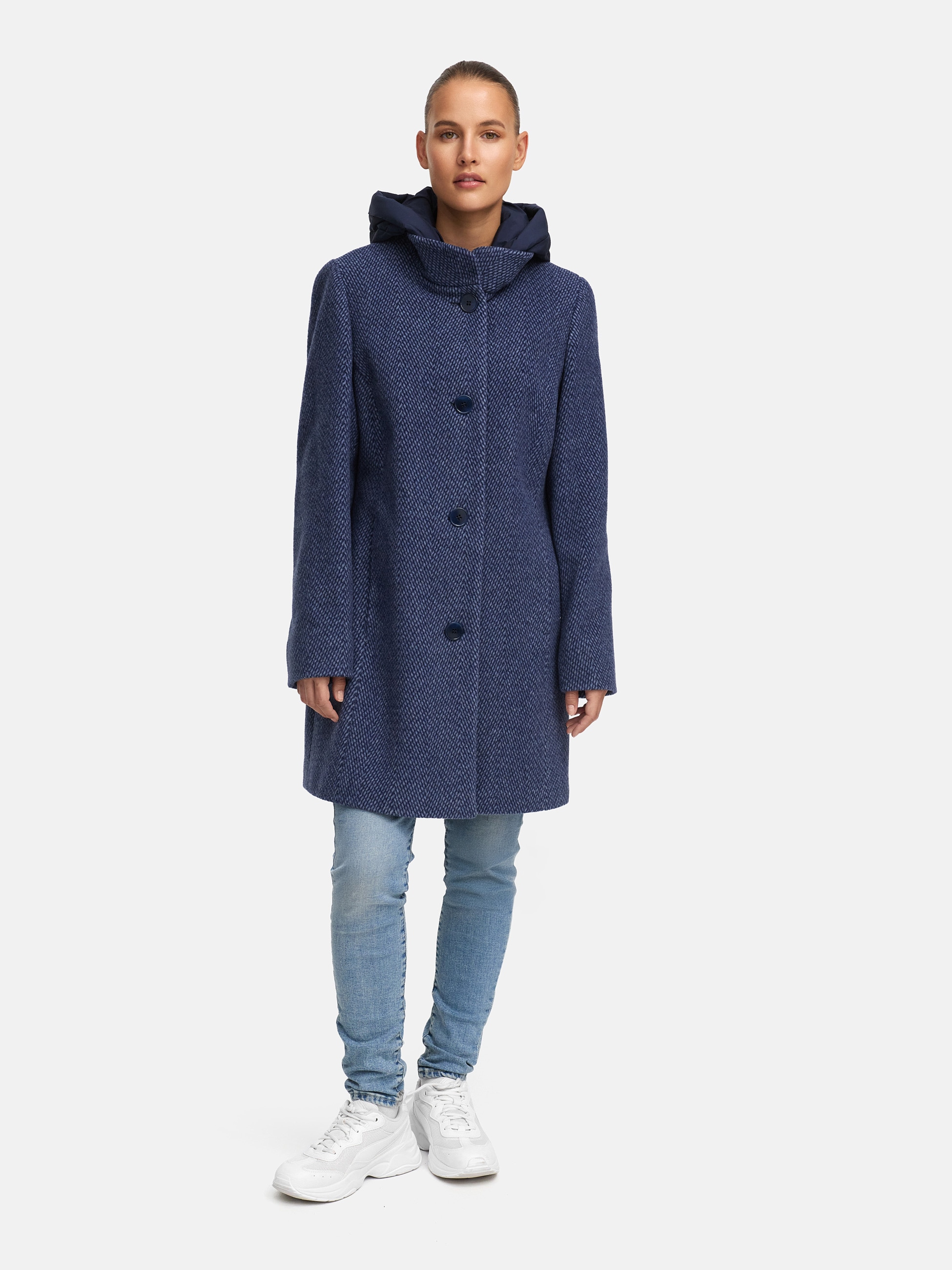 MANISA Wolljacke, mit Kapuze, mit Stehkragen und Kapuze, in Tweed-Optik
