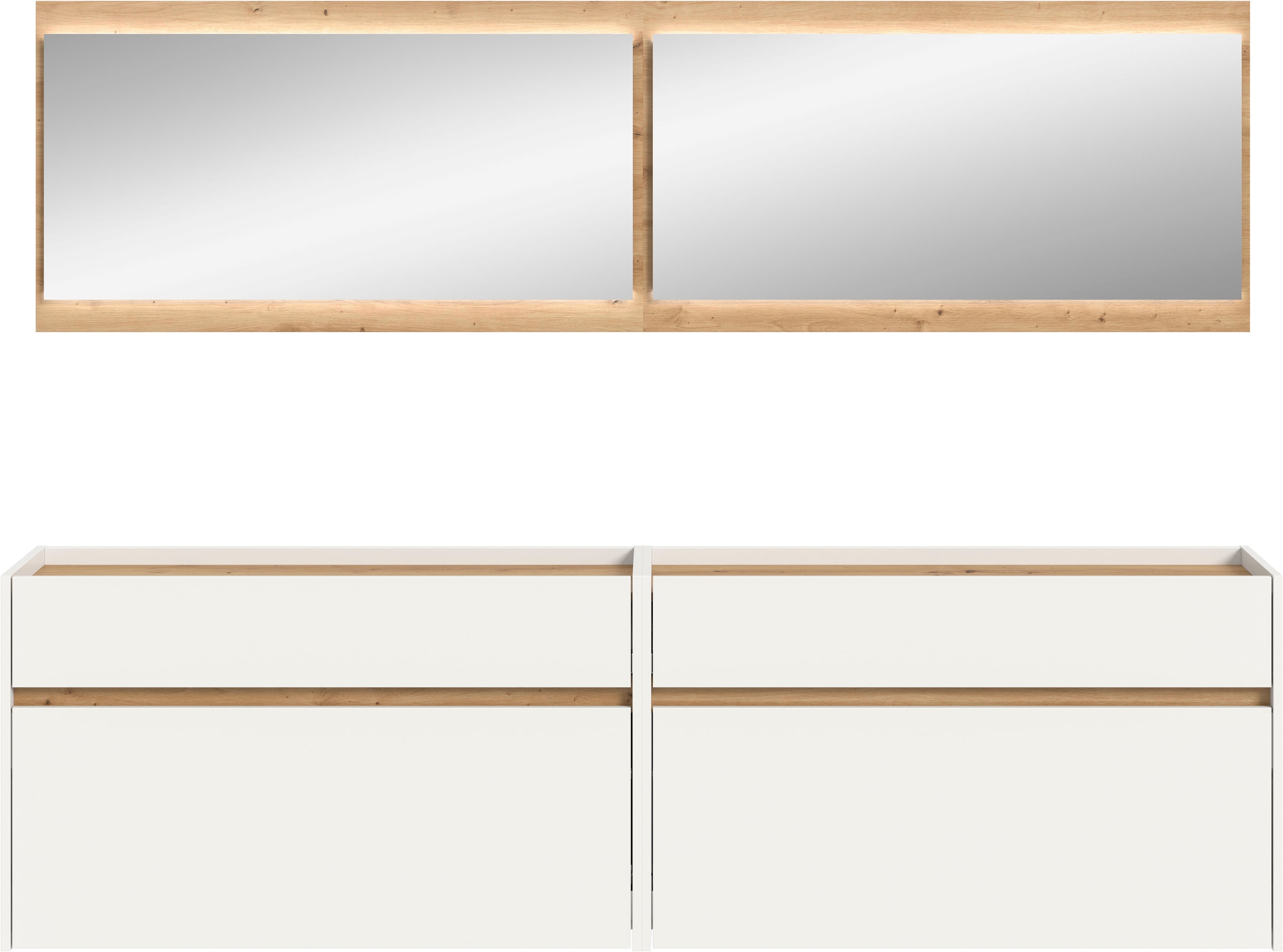 INOSIGN Garderoben-Set »EVRID, 4-teilig, Breite 220 cm, inkl. Beleuchtung« best. aus: 2x Kommode und 2x Spiegel, 4 Stk. tlg. Garderobenkombination, Garderobe, Wandgarderobe, Flur, Diele