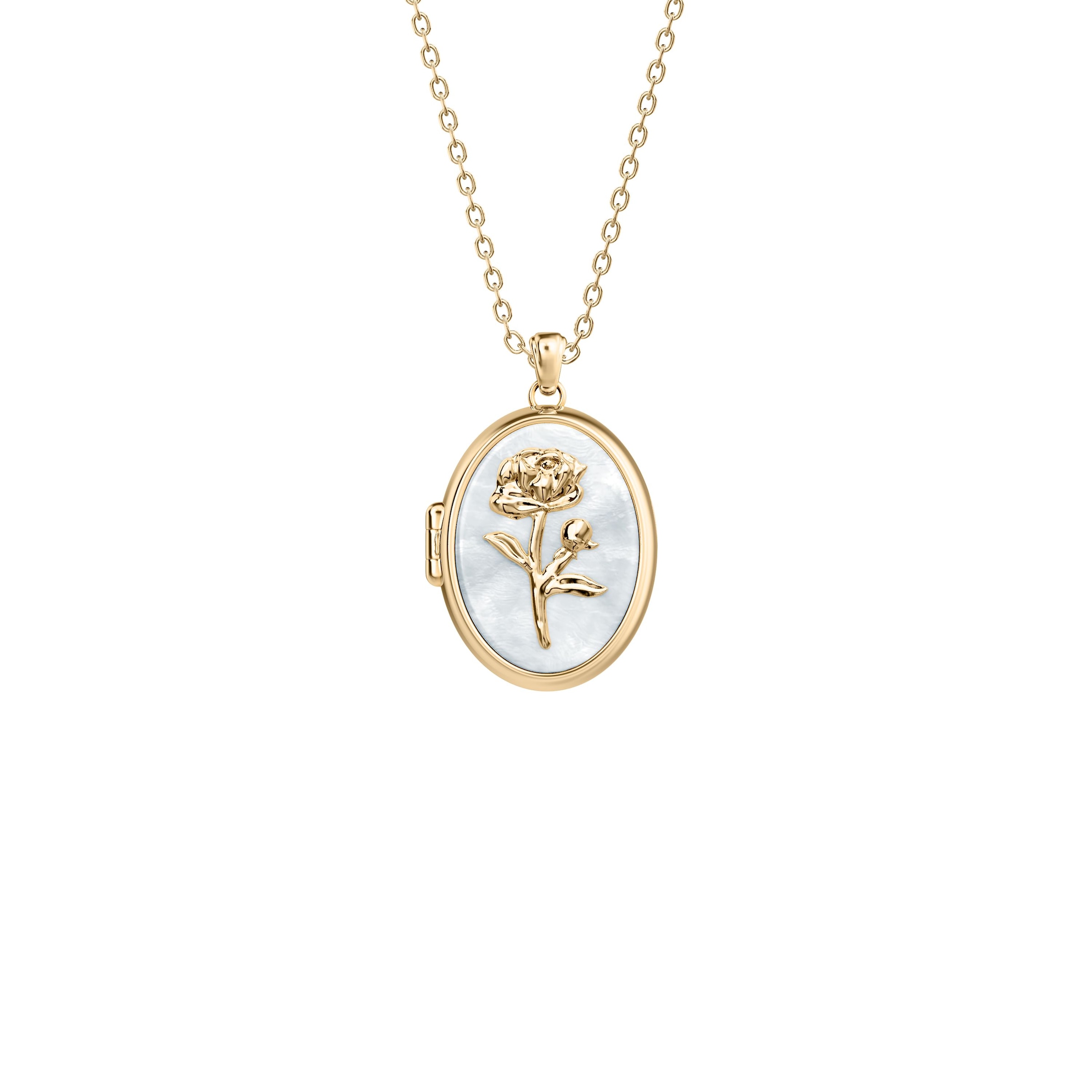 Fossil Kette mit Anhänger »Schmuck Geschenk Edelstahl Medaillon zum Öffnen Blume Sutton« mit Perlmutt
