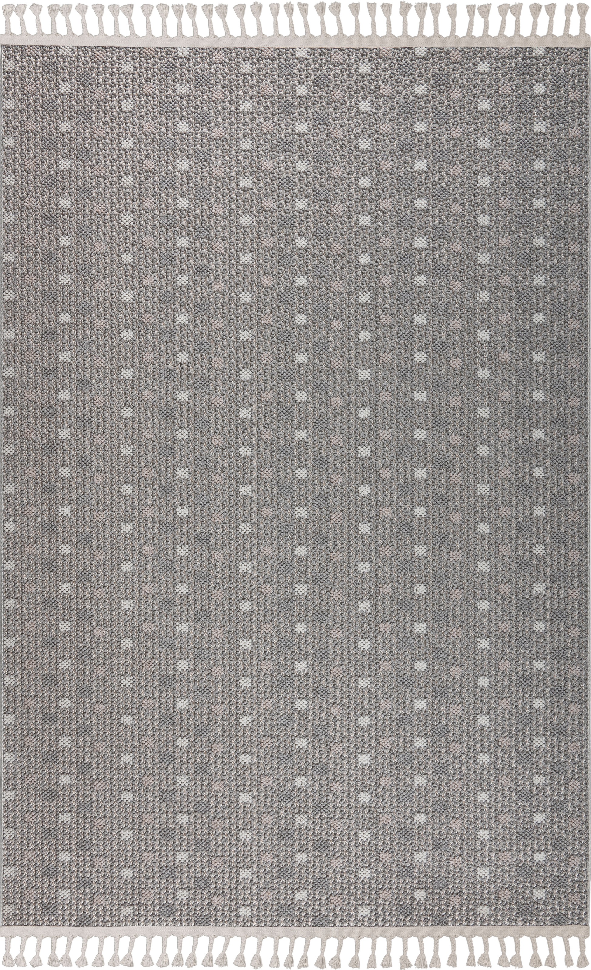 Bruno Banani Teppich »Dotty«, rechteckig, 6 mm Höhe, Woll-Optik, Hoch-Tief Struktur, In- und Outdoor geeignet, mit Fransen
