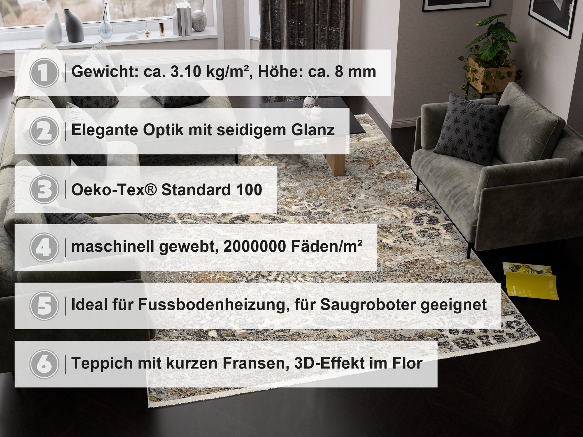 OCI DIE TEPPICHMARKE Teppich »BESTSELLER FLUID ,  auch als Läufer erhältlich« rechteckig 8 mm Höhe hochwertige dichte Qualität, feine Fransen, Wohnzimmer