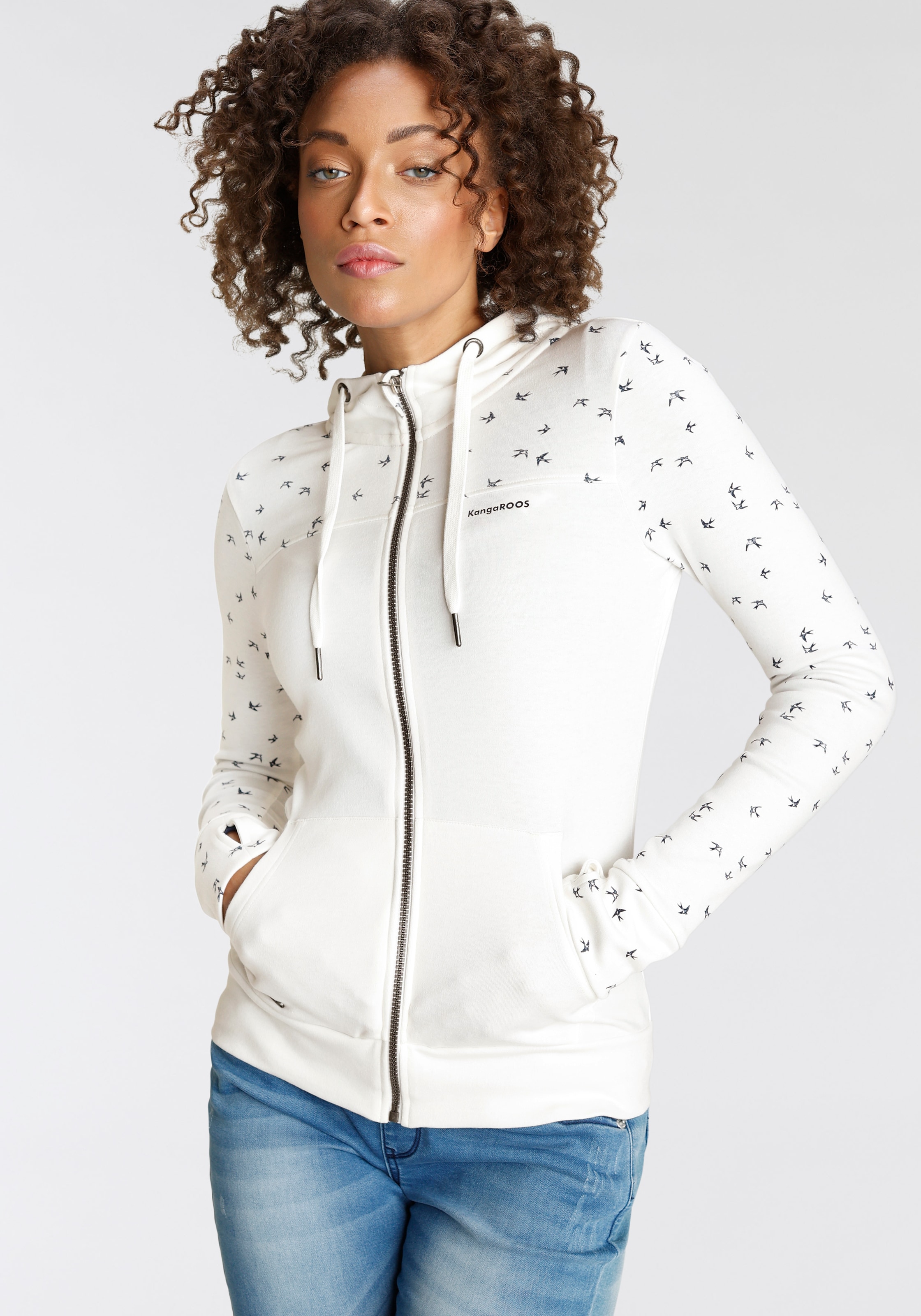 Kapuzensweatjacke, mit filigranem Print