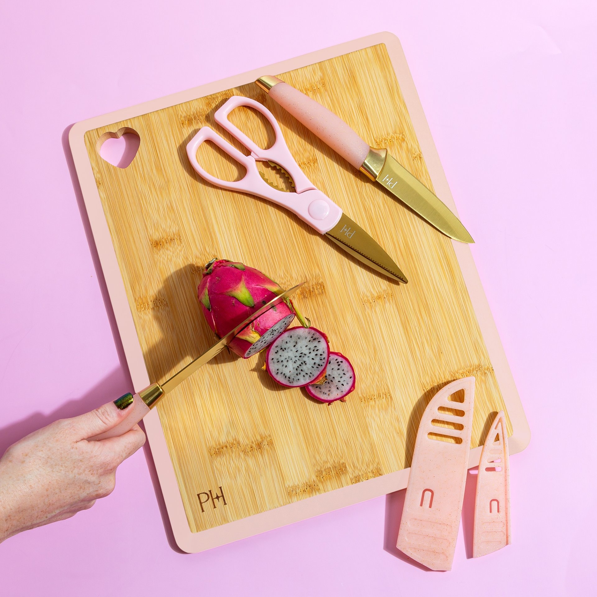 Paris Hilton Schneidebrett »Paris Hilton, Küchenhelfer-Set, 6-teilig« Schneidbrett-Set, Messer-Set, Bambusbrett mit Herz-Design