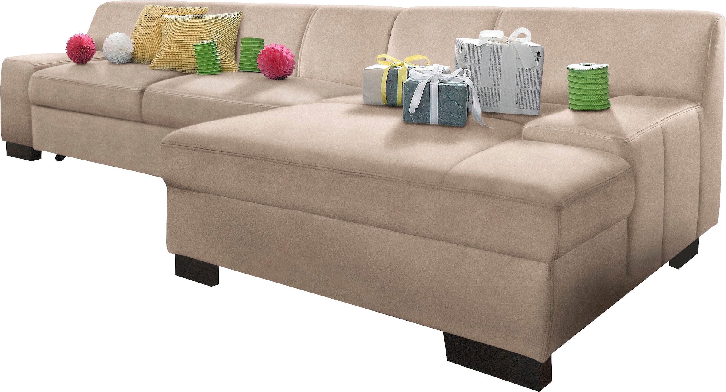 DOMO collection Ecksofa »Norma, elegant und modern, mit flachen Armlehnen, L-Form« wahlweise mit Bettfunktion