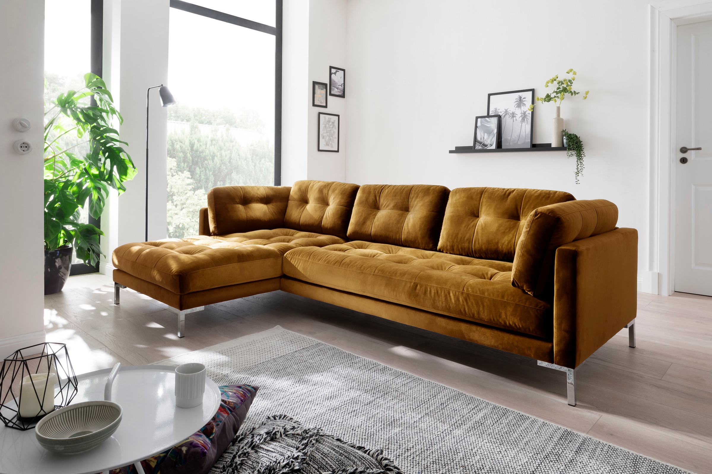 Trends by HG Ecksofa »Landau L-Form«, in Cord-Stoff mit Metallfuß