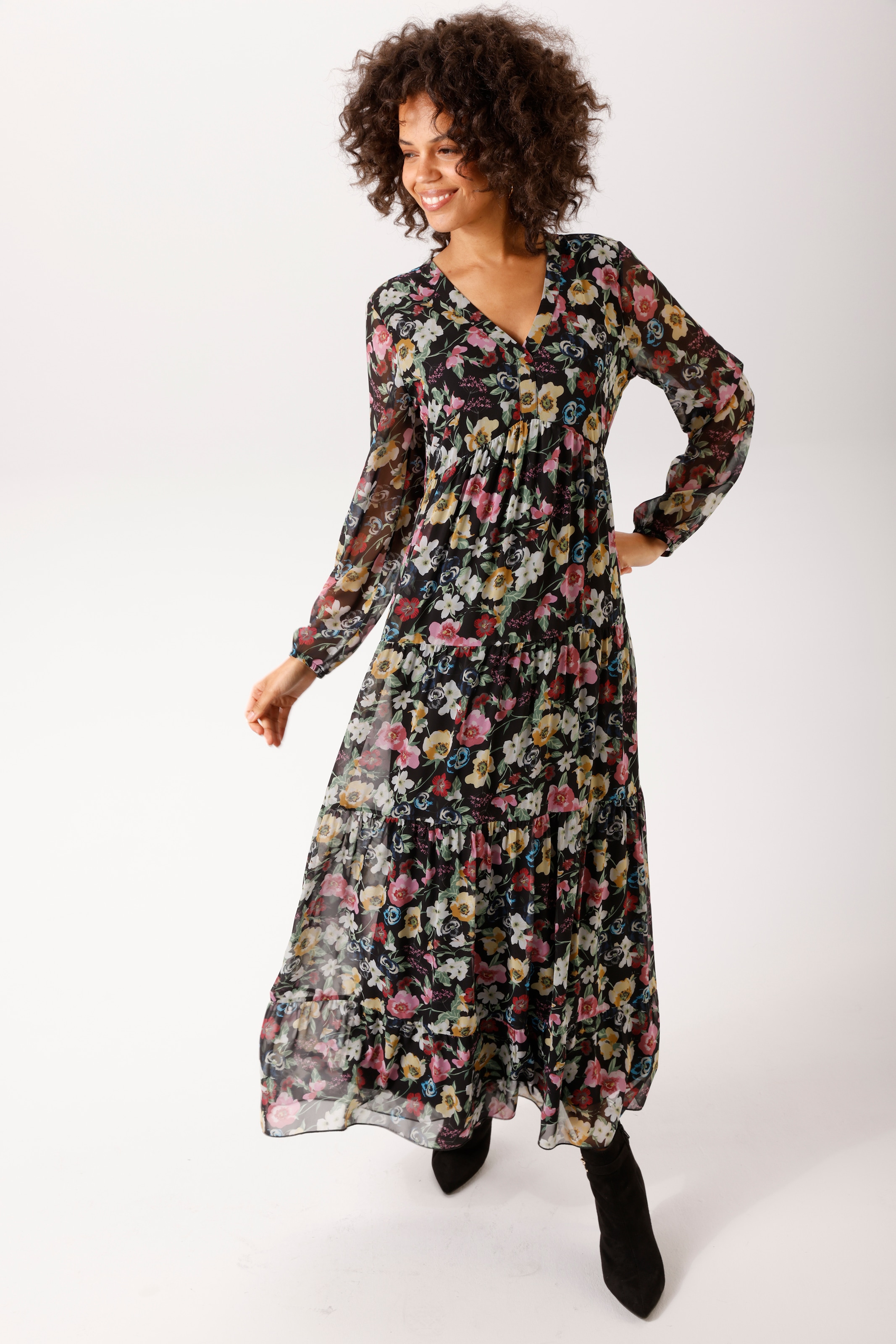 Aniston CASUAL Maxikleid mit farbenfrohen, romantischen Blumendruck - NEUE KOLLEKTION