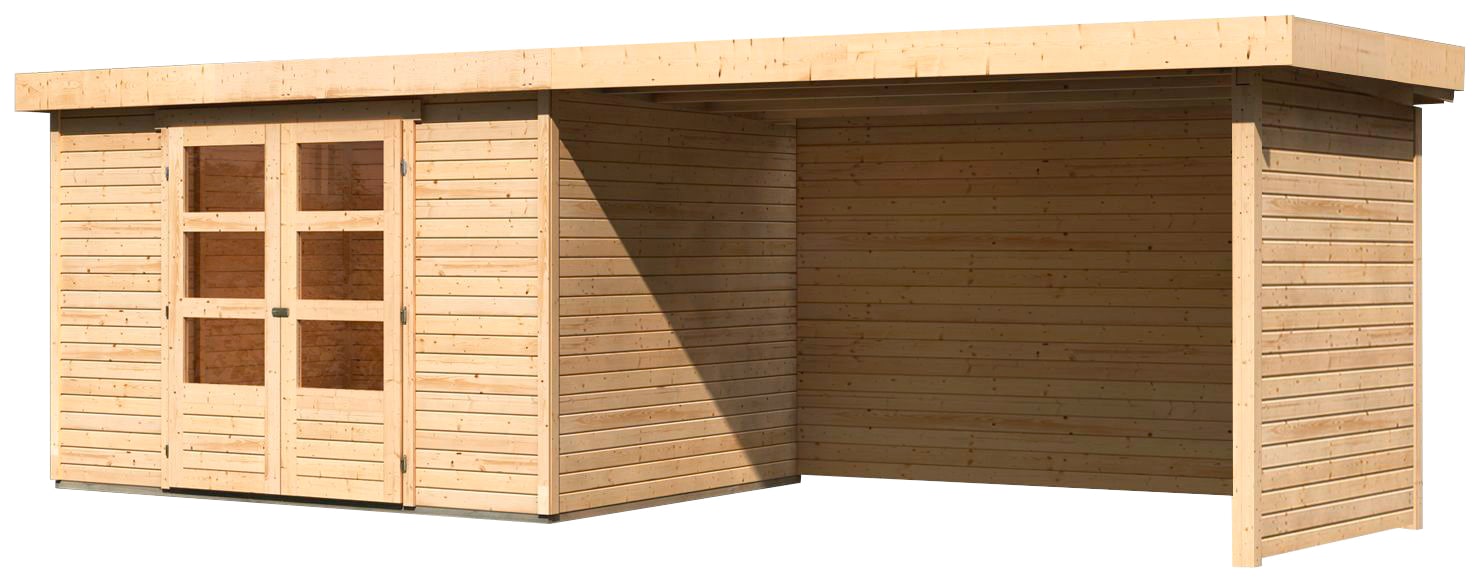 Karibu Gartenhaus »Askola 5«, terragrau, mit Anbaudach, Seiten- und Rückwand