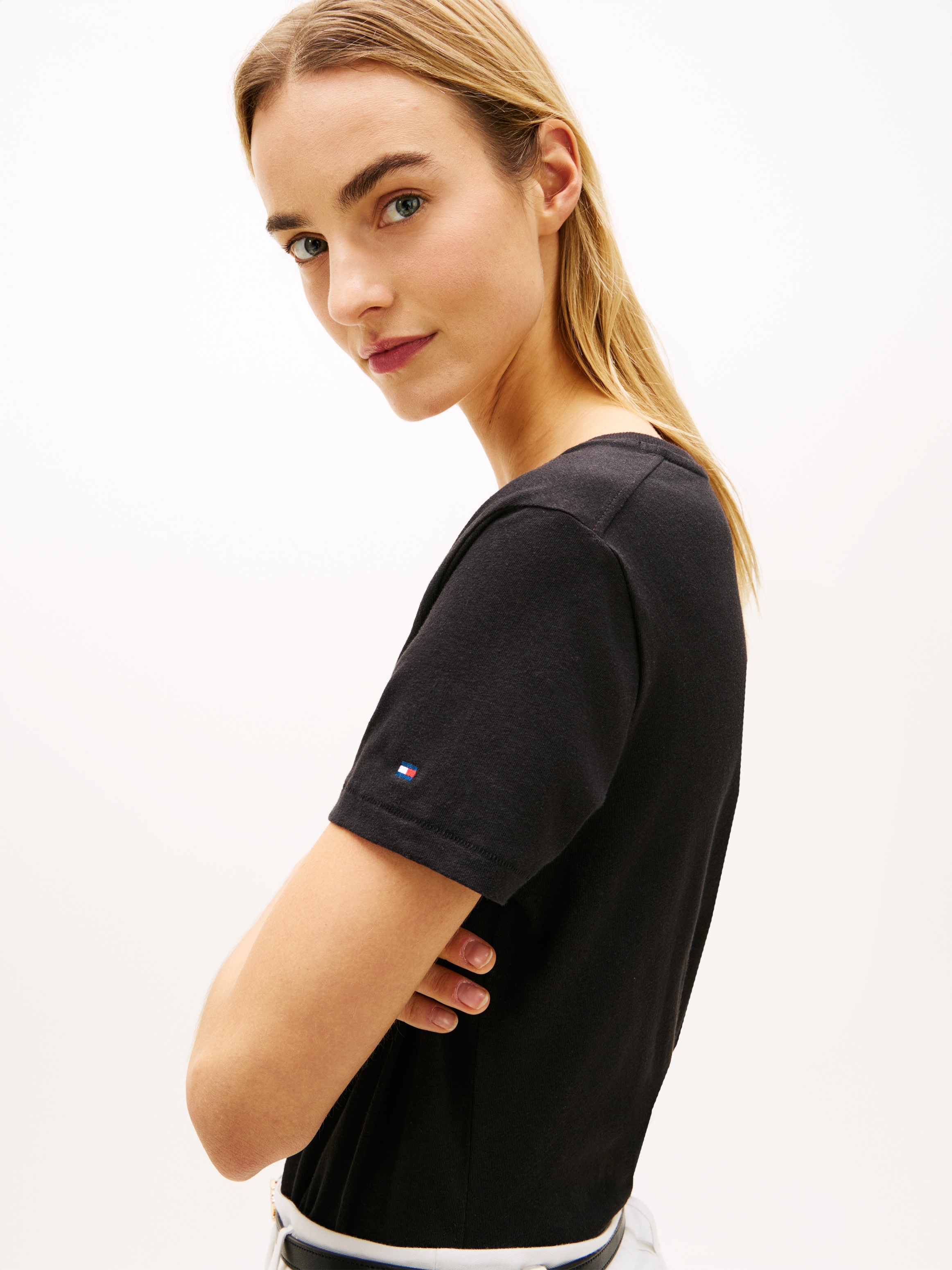 Tommy Hilfiger Kurzarmshirt »CO LINEN V-NECK SHORT SLEEVE TEE« mit V-Ausschnitt, Regular Fit