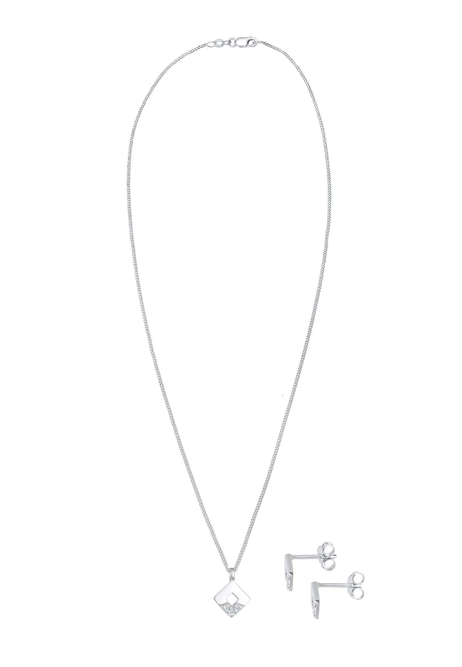 Elli DIAMONDS Ohrring und Ketten Set »Schmuckset Diamant (0.045 ct) Geo Design 925 Silber«