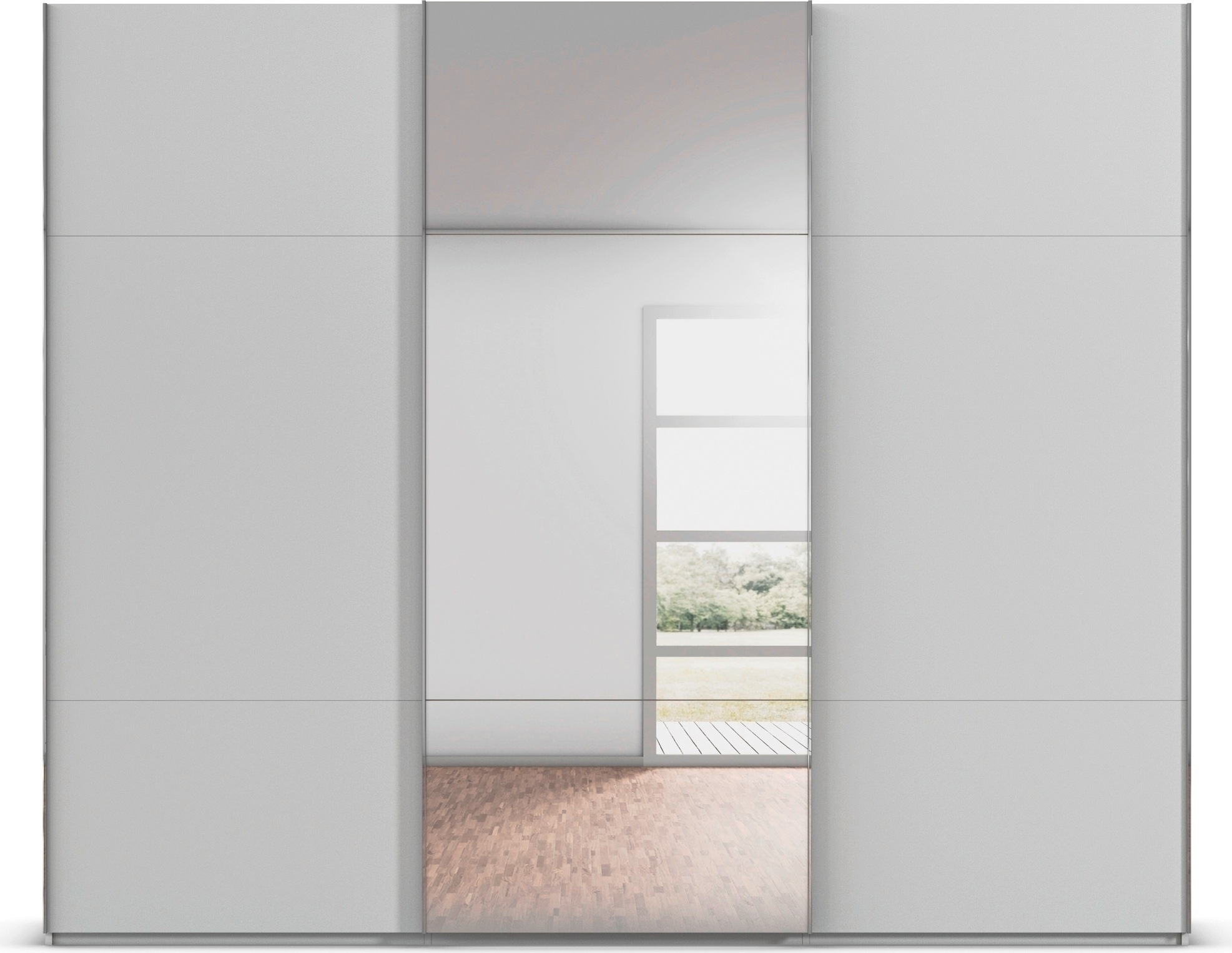 rauch Schwebetürenschrank »Kleiderschrank Schrank Garderobe Schlafzimmerschrank CONTIDO«, (in 3 verschiedenen Ausstattungen BASIC/CLASSIC/PREMIUM), aus hochwertigem Material in 6 Breiten 2 Griff-Farben MADE IN GERMANY