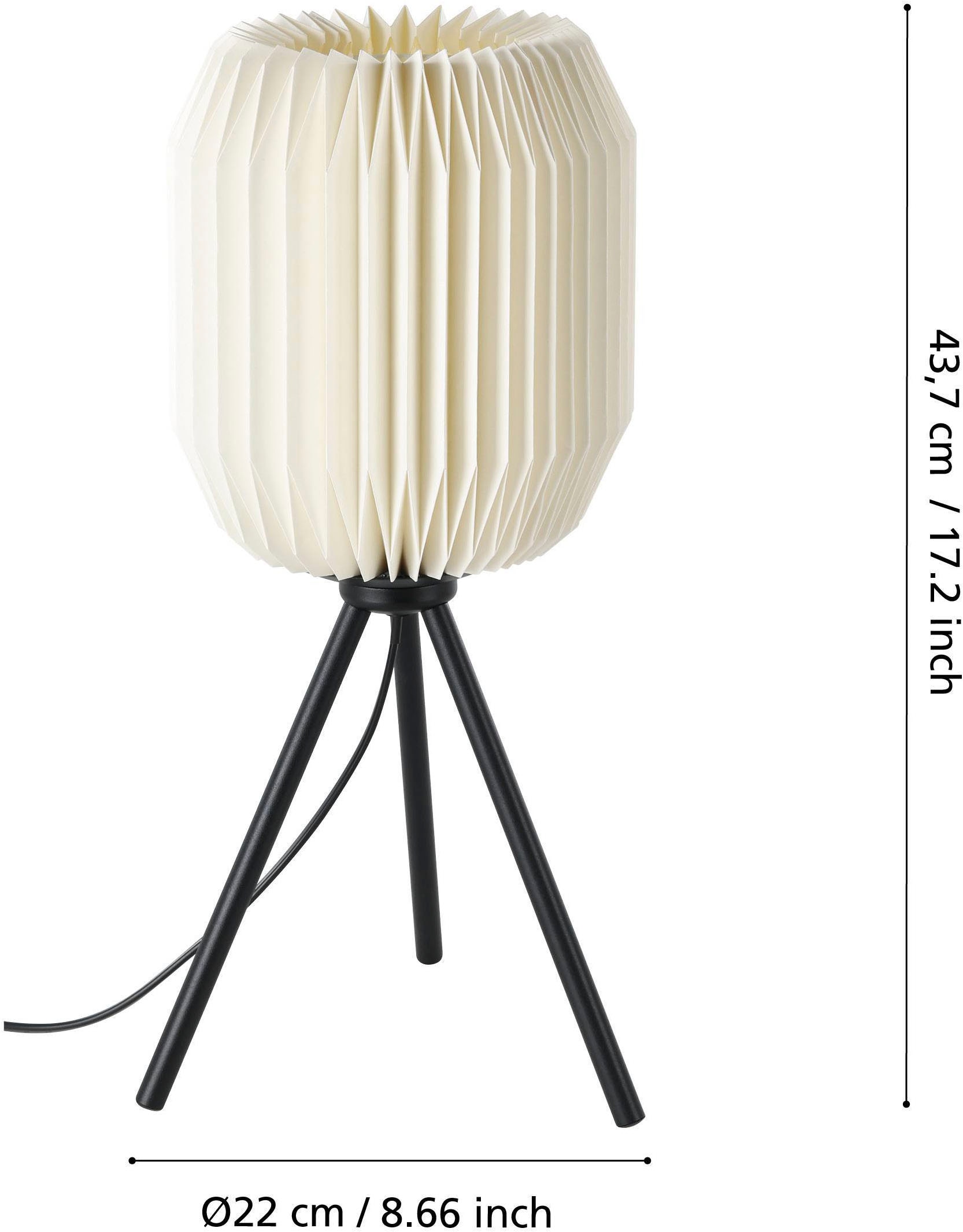 EGLO Tischleuchte »Belgrave Tischlampe japanisch, aus Metall und Papier, Dreibein Lampe« E27 1 Stk. Tischleuchte - H44 x Ø18 cm - schwarz - 1X40W exkl.