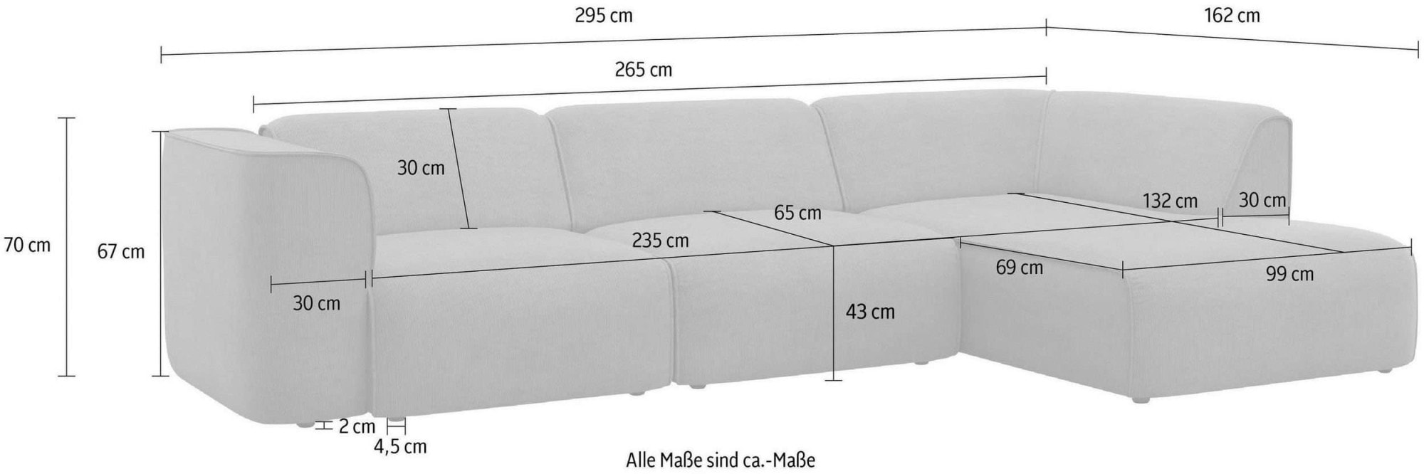 OTTO home Ecksofa »Merid L-Form, B: 295 cm - OTTO. Verlässliche Qualität.« jederzeit durch Module erweiterbar