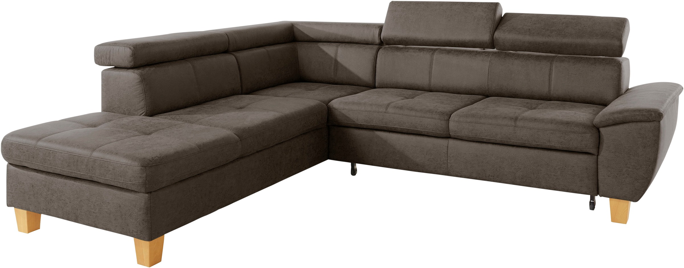 exxpo - sofa fashion Ecksofa »Enya, aufwendige Detailverarbeitung, hoher Sitzkomfort, bequem, L-Form«, mit Kopfteilverstellung, wahlweise Bettfunktion u. Bettkasten