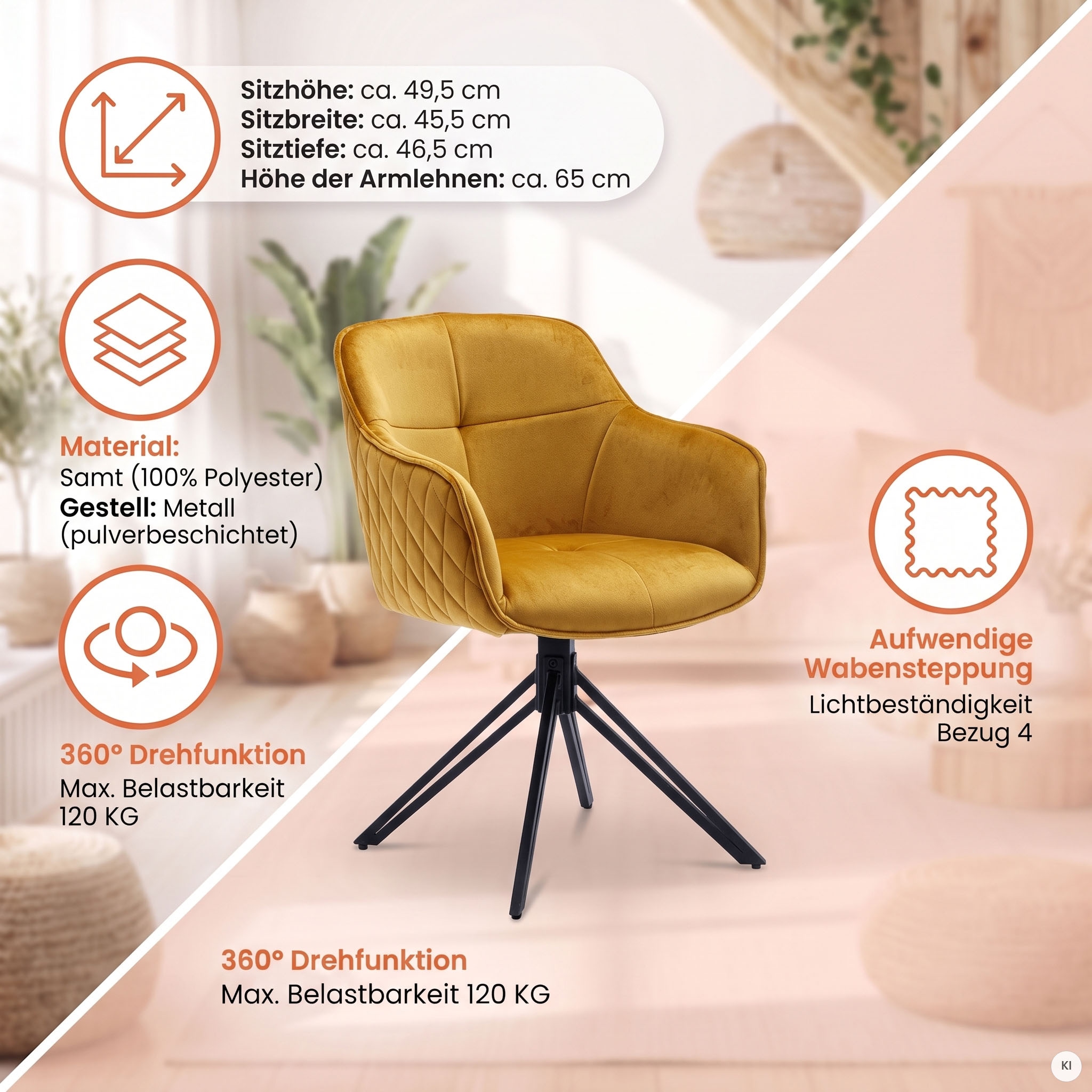 SalesFever Armlehnstuhl »Stilvoller Esszimmerstuhl« () mit 360° Drehfunktion