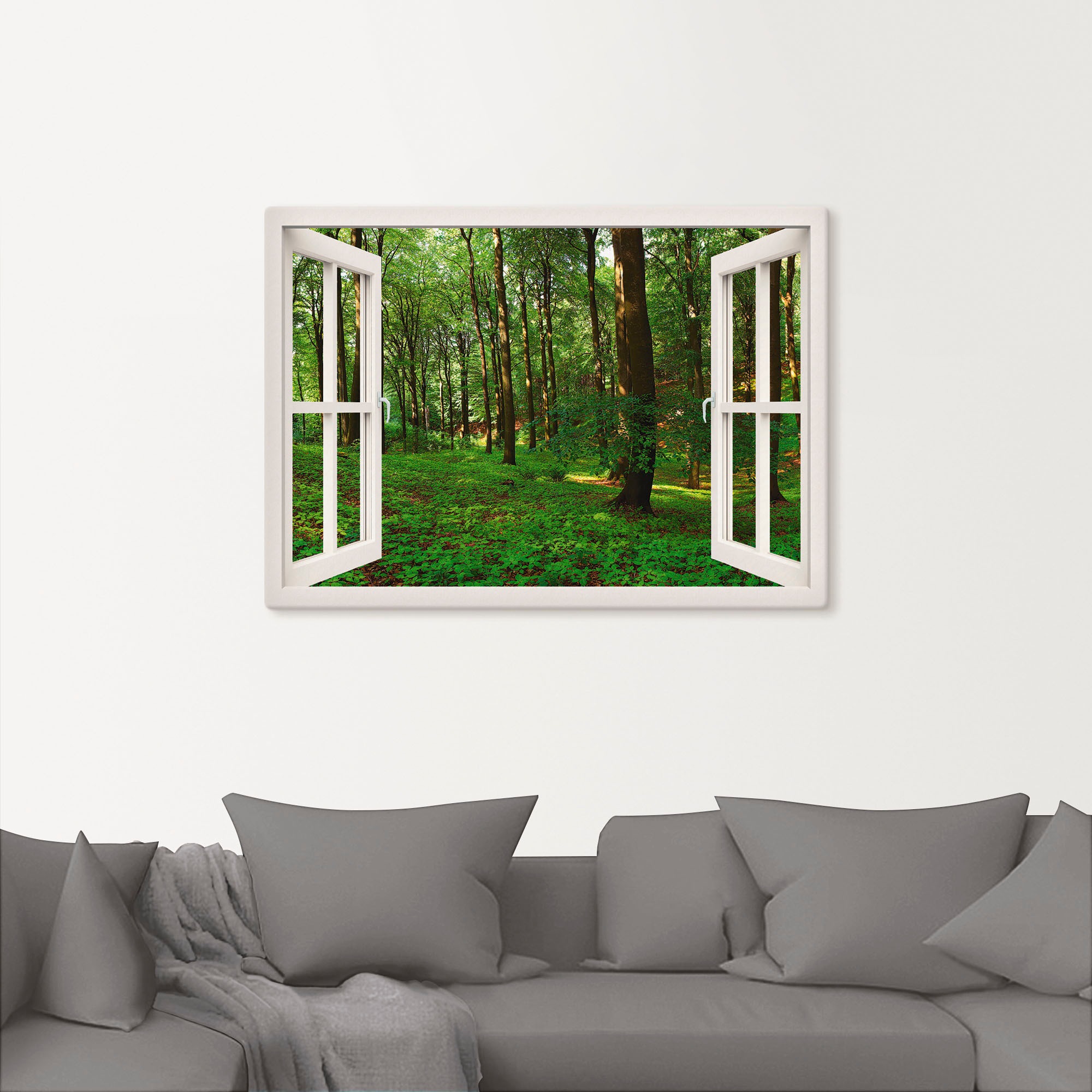Artland Leinwandbild »Panorama Sommerwald, weiß«, Fensterblick, (1 St.), auf Keilrahmen gespannt