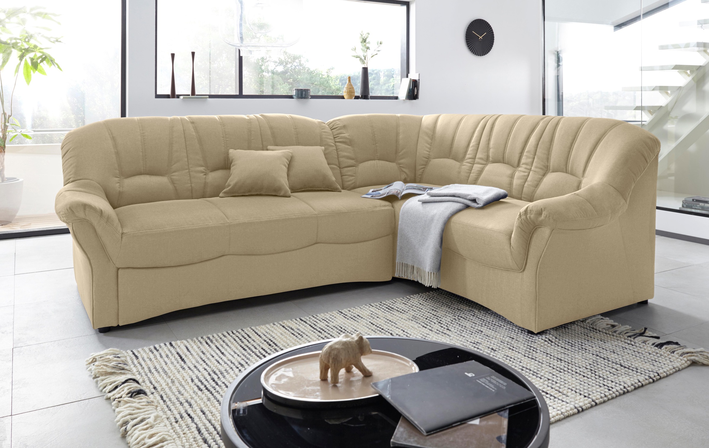 DOMO collection Ecksofa »Bahia, zeitlos und elegant, bequeme Armlehnen, L-Form«, wahlweise mit Bettfunktion