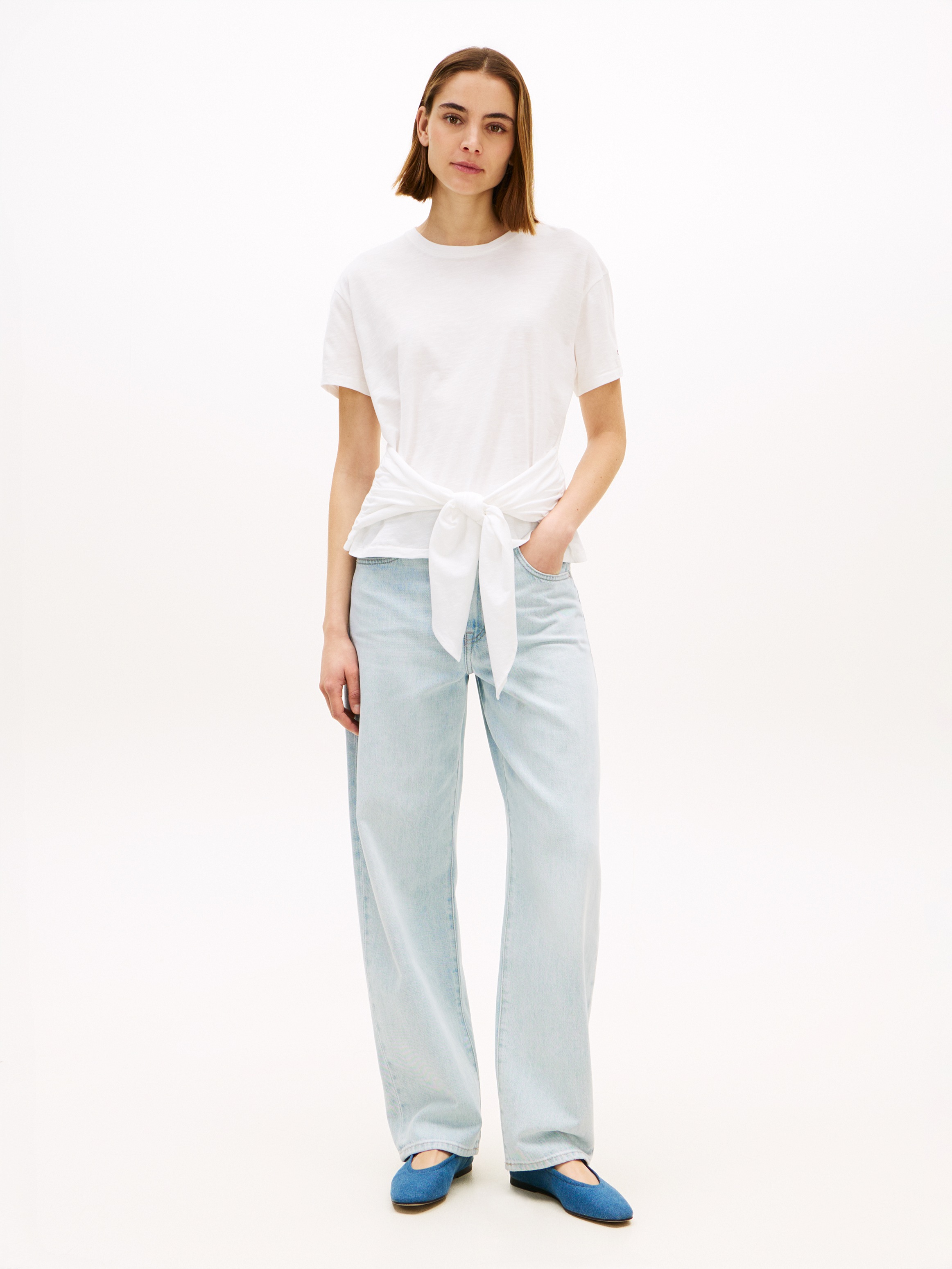 Tommy Hilfiger Kurzarmshirt »CO SLUB KNOT SS TEE« mit Bindegürtel in der Taille