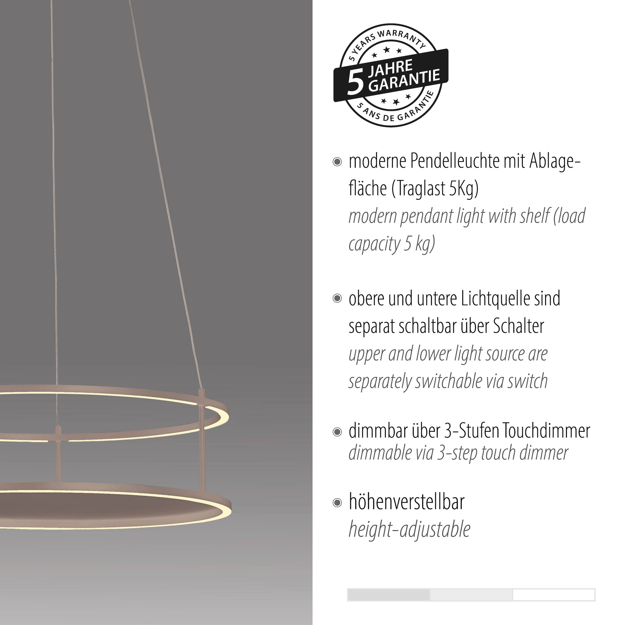 Paul Neuhaus LED Pendelleuchte »CONNI« LED-Board 1 Stk. Warmweiß Touchdimmer, separat schaltbar, Memoryfunktion, Deko-Ablagefläche