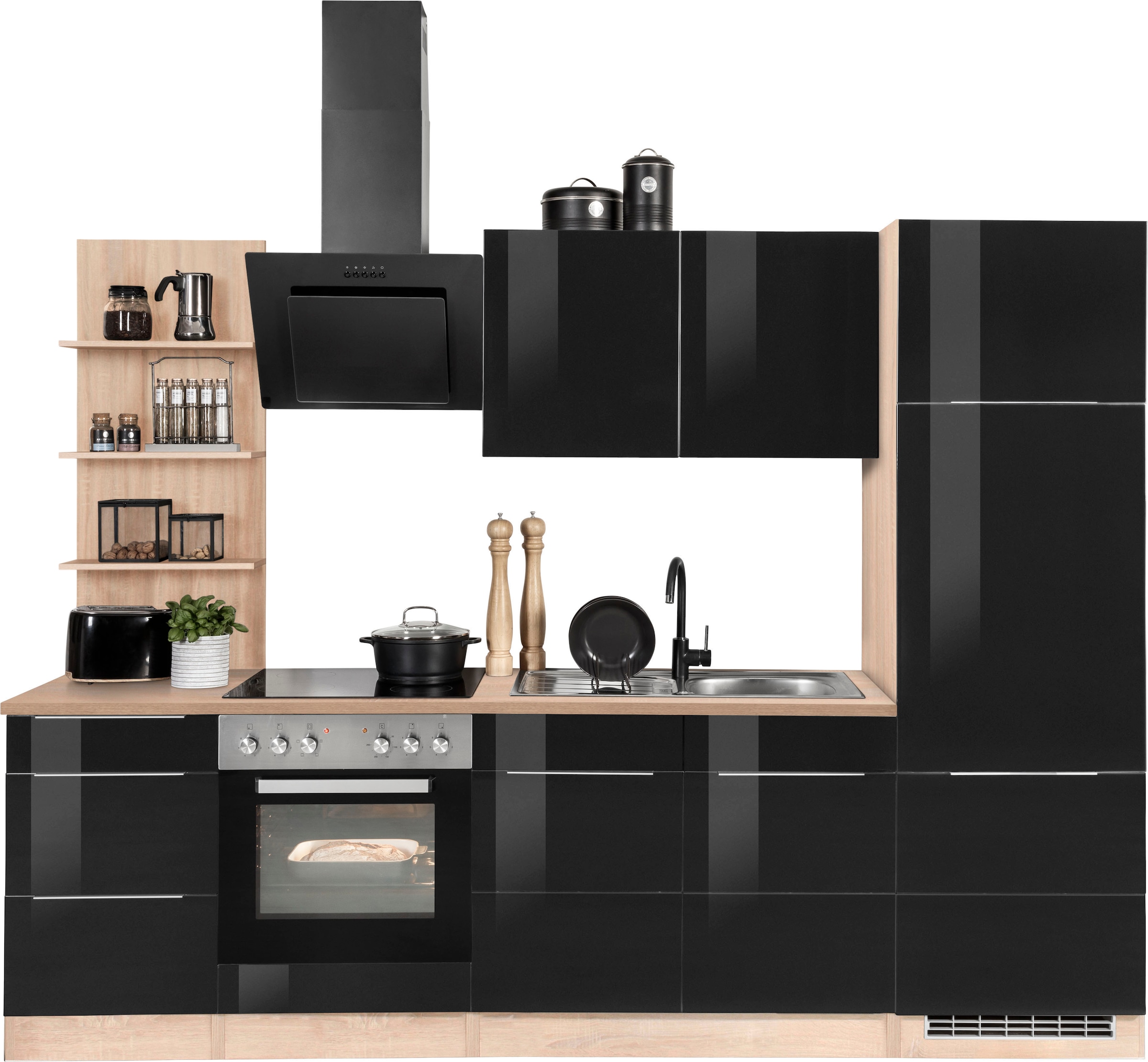 KOCHSTATION Küchenzeile »KS-Brindisi« Breite 270 cm, wahlweise mit E-Geräten, mit MDF-Fronten und Regal