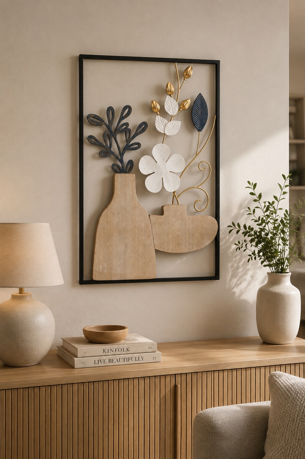OTTO home Wanddekoobjekt »Wanddeko, filigrane Blüten für jeden Wohnstil« Wohnaccessoire, Kombination aus Metall und Holz, 40x60cm