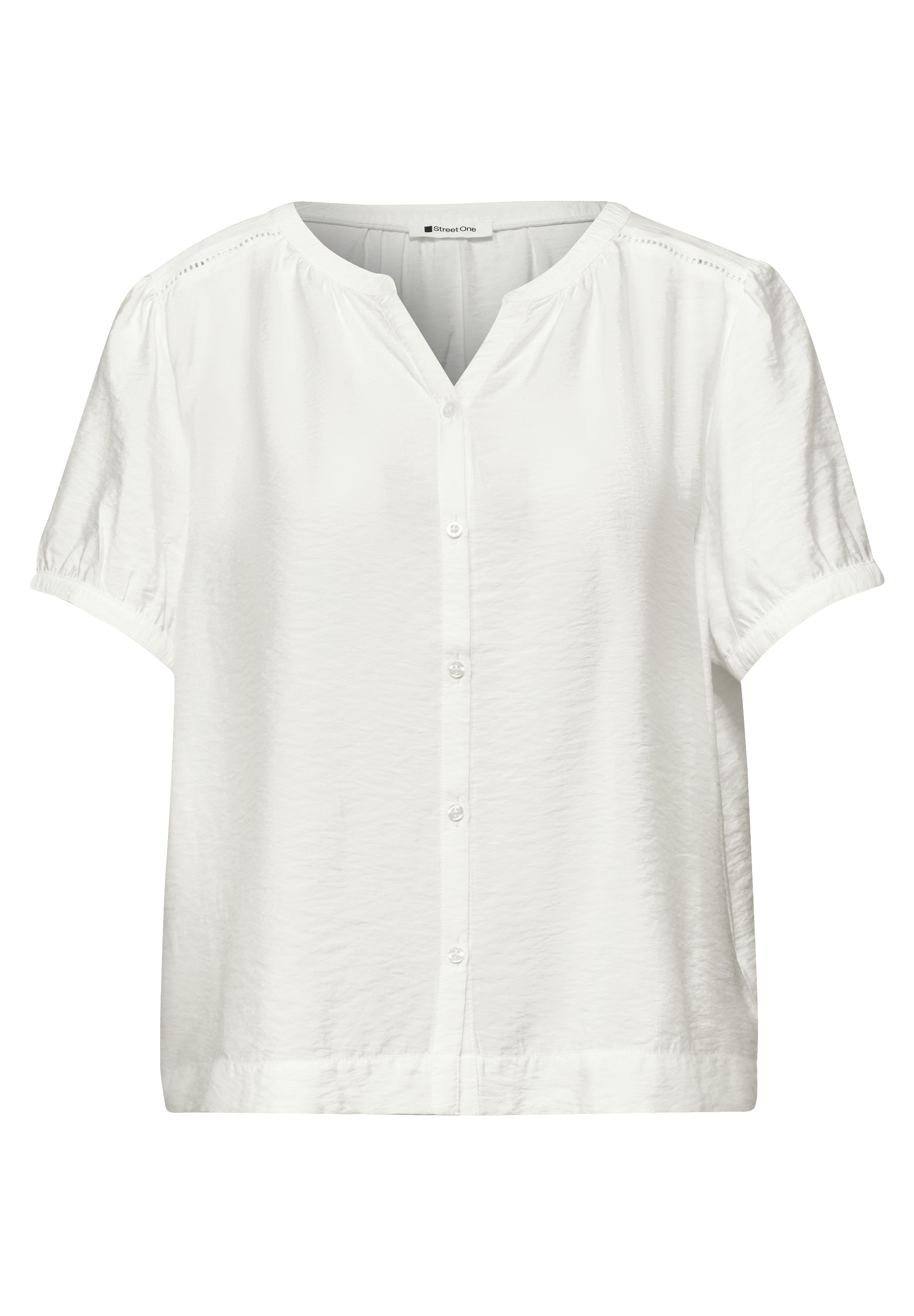 STREET ONE Kurzarmbluse Sommerbluse mit Split Neck und Knöpfen