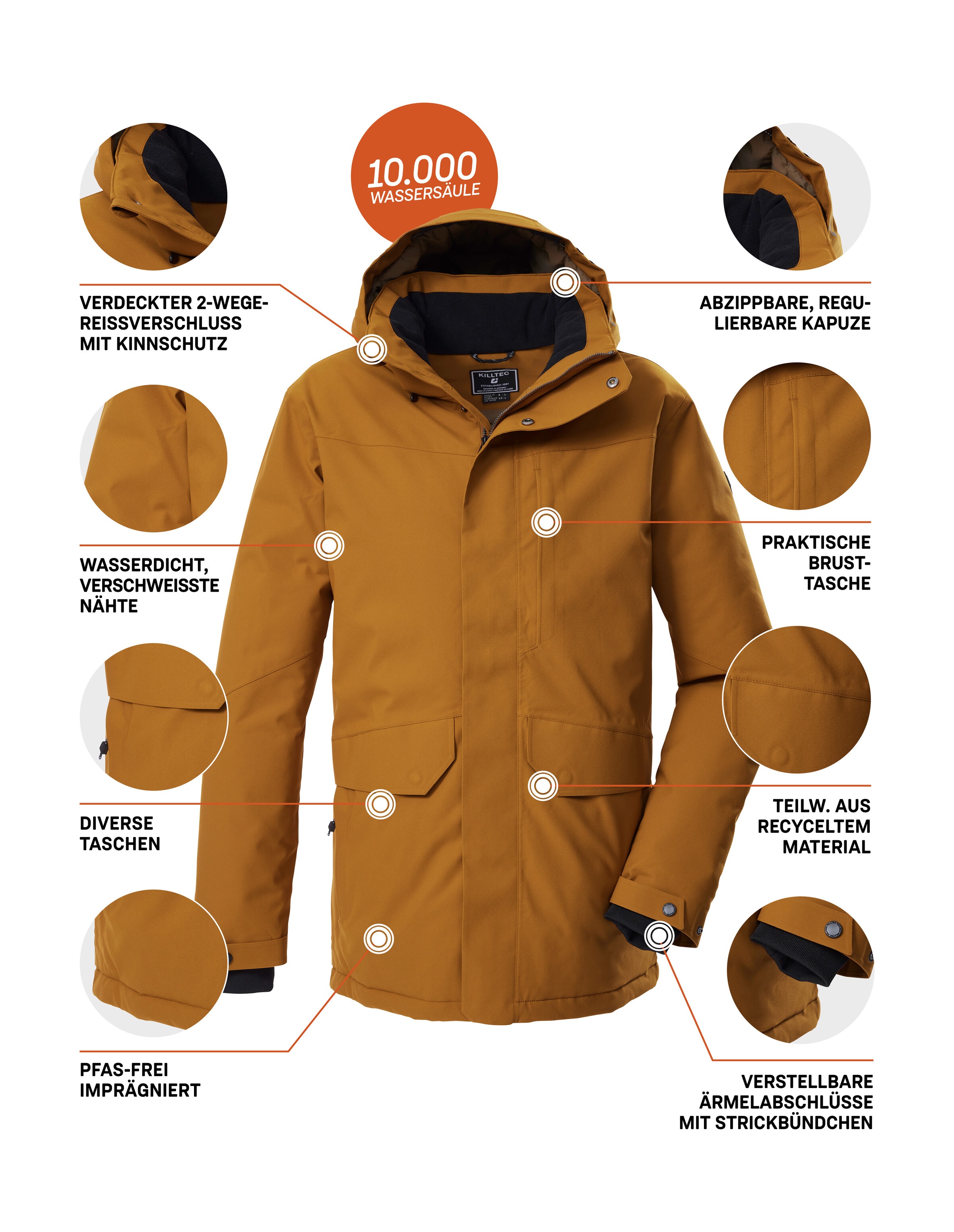Killtec Parka »KOW 85 MN PRK« Wasser- und winddicht, atmungsaktiv, abnehmbare Kapuze, PFAs-frei