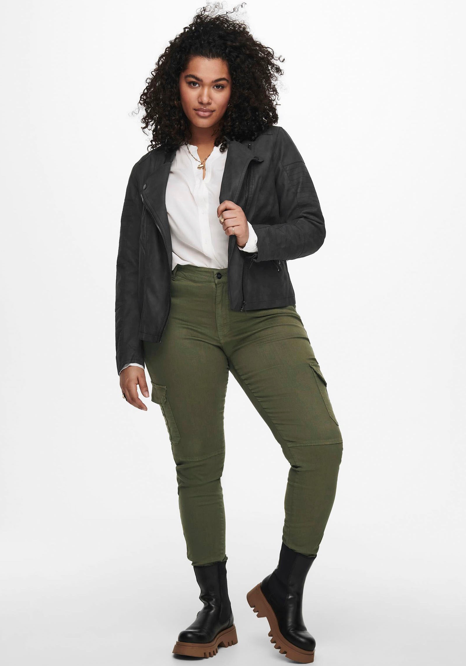 ONLY CARMAKOMA Lederimitatjacke »Avana«, mit Biker-Details