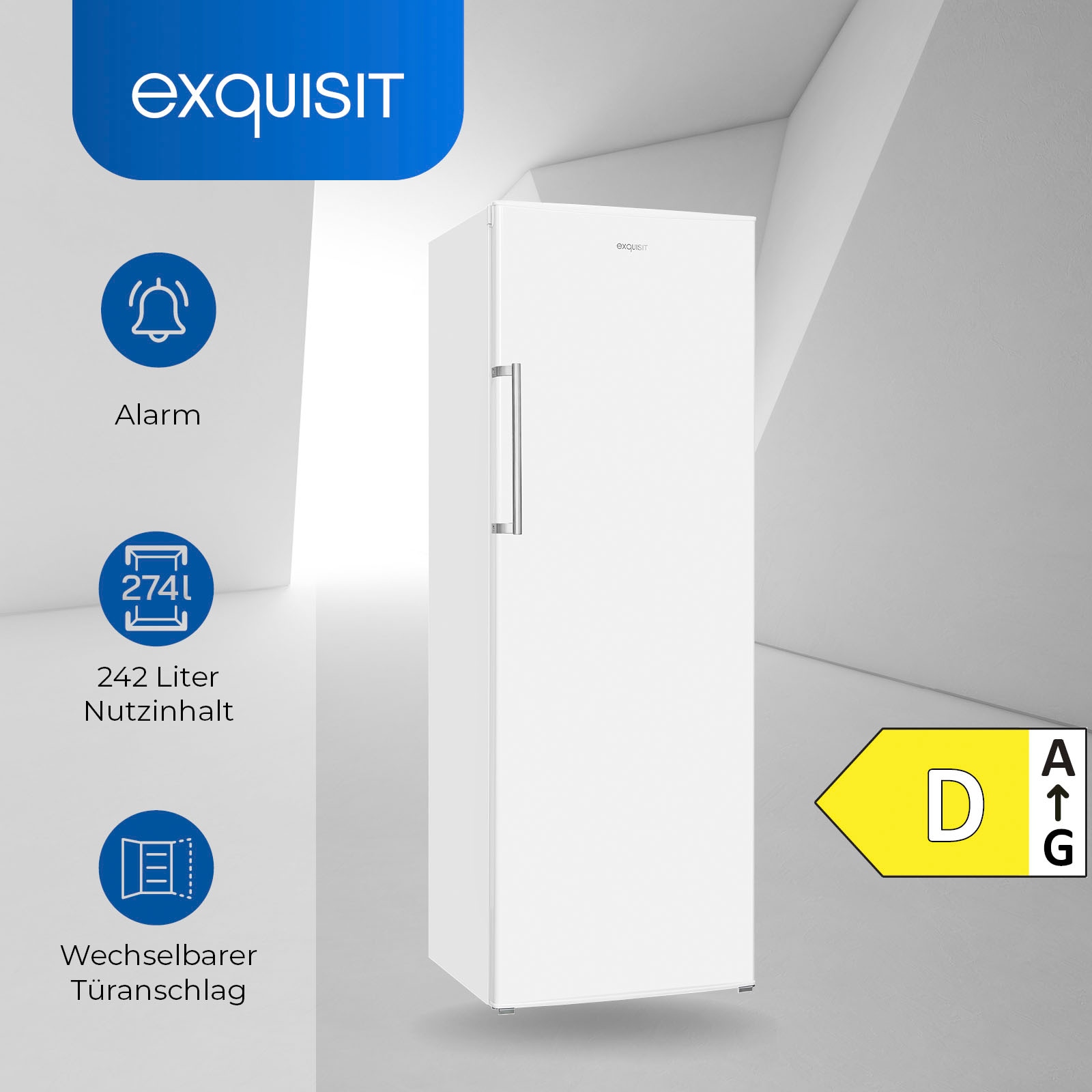 exquisit Gefrierschrank »GS280-HE-040D«, 171 cm hoch, 60 cm breit, 242 Liter Nutzinhalt, Display, Schnellgefrieren