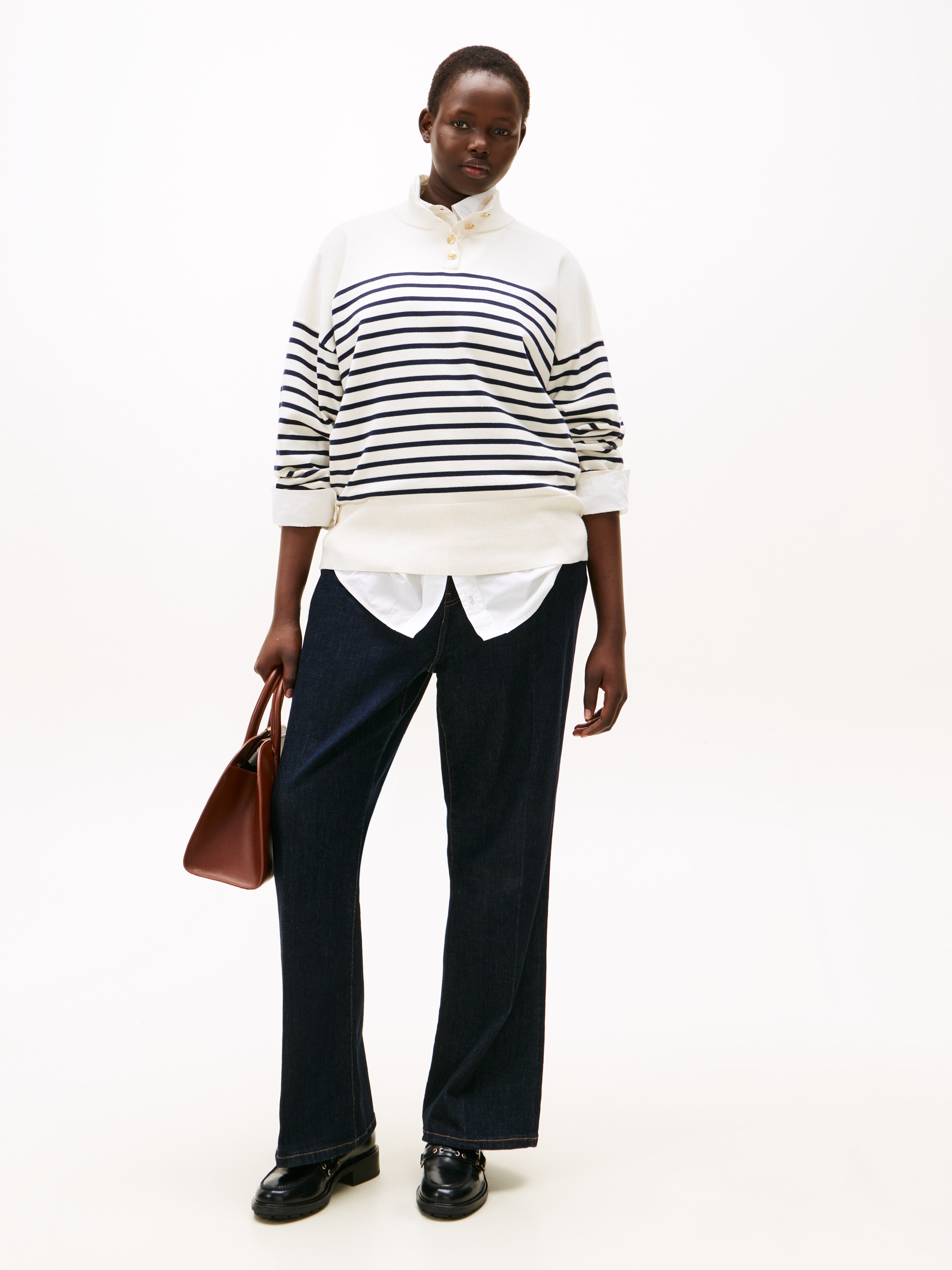 Tommy Hilfiger Curve Stehkragenpullover »CRV CO JERSEY GOLD BTN MK-NK SWT« in großen Größen, mit goldfarbenen Knöpfen