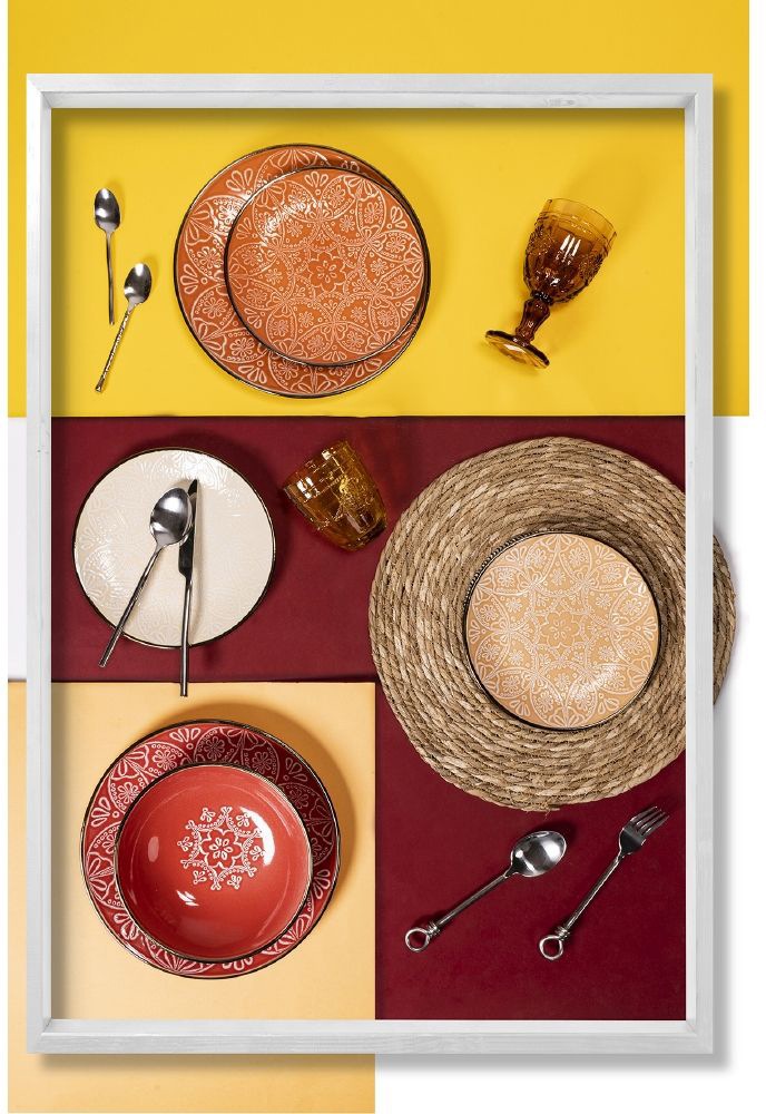 Villa d'Este Tafelservice »Geschirr-Set, Service Shades of Suncset Baku«, (Set, 12 tlg.), Speiseteller, Suppenteller, Dessertteller, 12 Teile, für 4 Personen