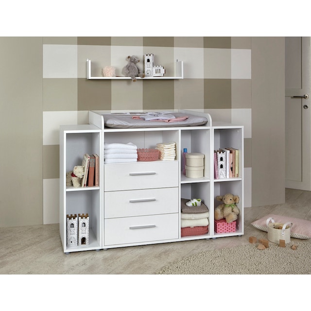 BMG Möbel Babyzimmer-Komplettset »Luis«, (Set, 7 St., Bett + Wickelkommode  + 2-trg. Schrank + Standregal + Unterstellregal), Bett + Wickelkommode +  2-trg. Schrank + Standregal + Unterstellregal bestellen bei OTTO