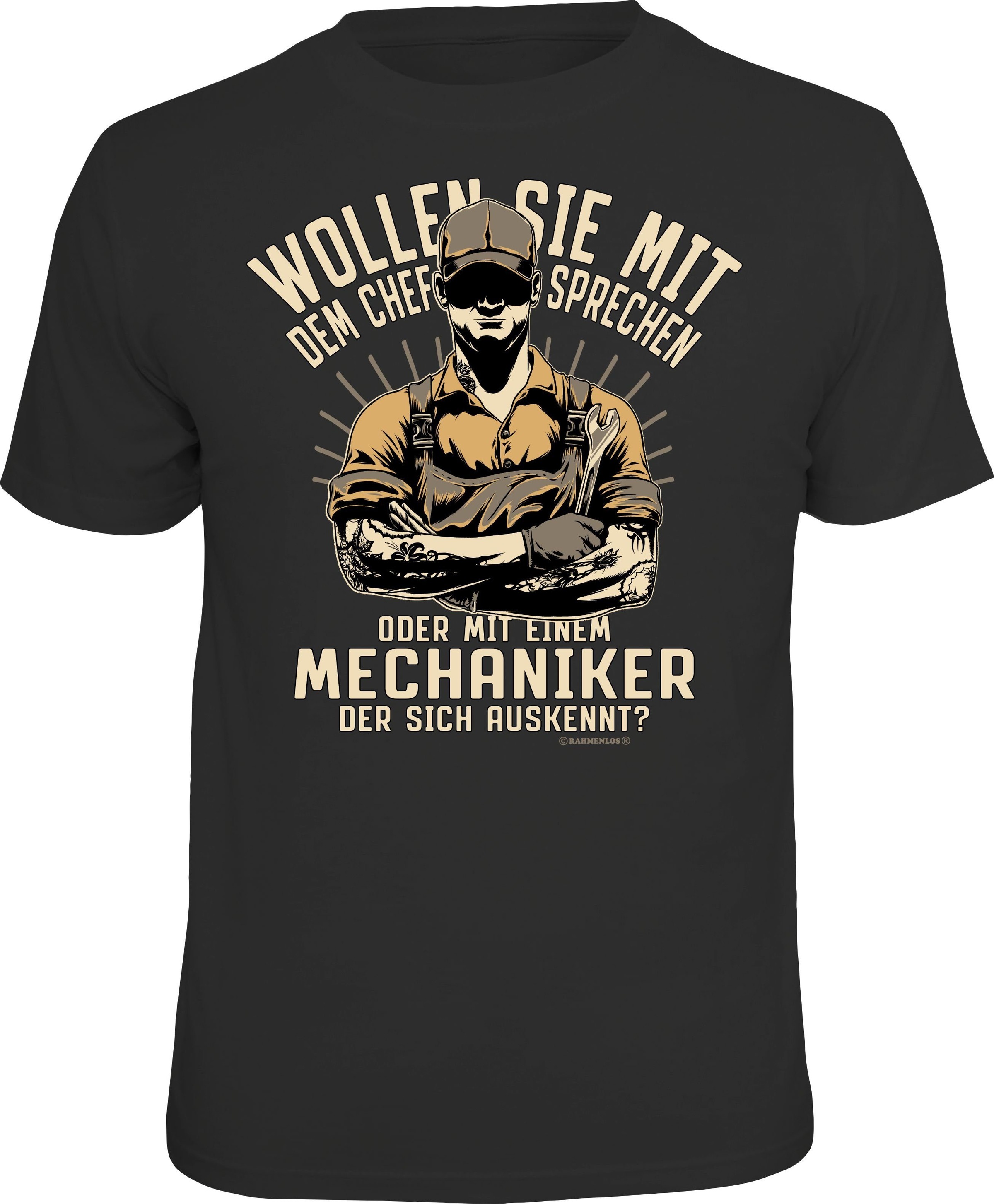 Rahmenlos T-Shirt mit lustigem Mechaniker-Print: Wollen Sie mit dem Chef s