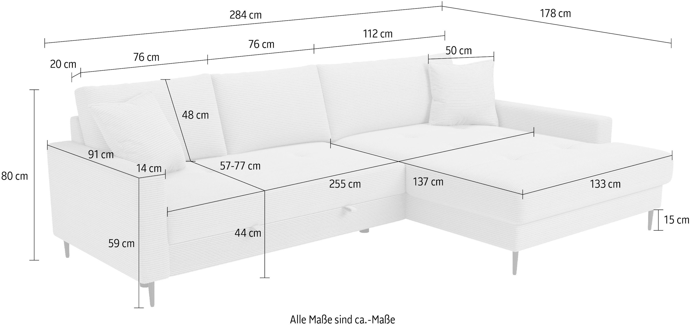 Trends by HG Ecksofa »Summer, B: 284 cm, mit Schlaffunktion und Wellenfederung«