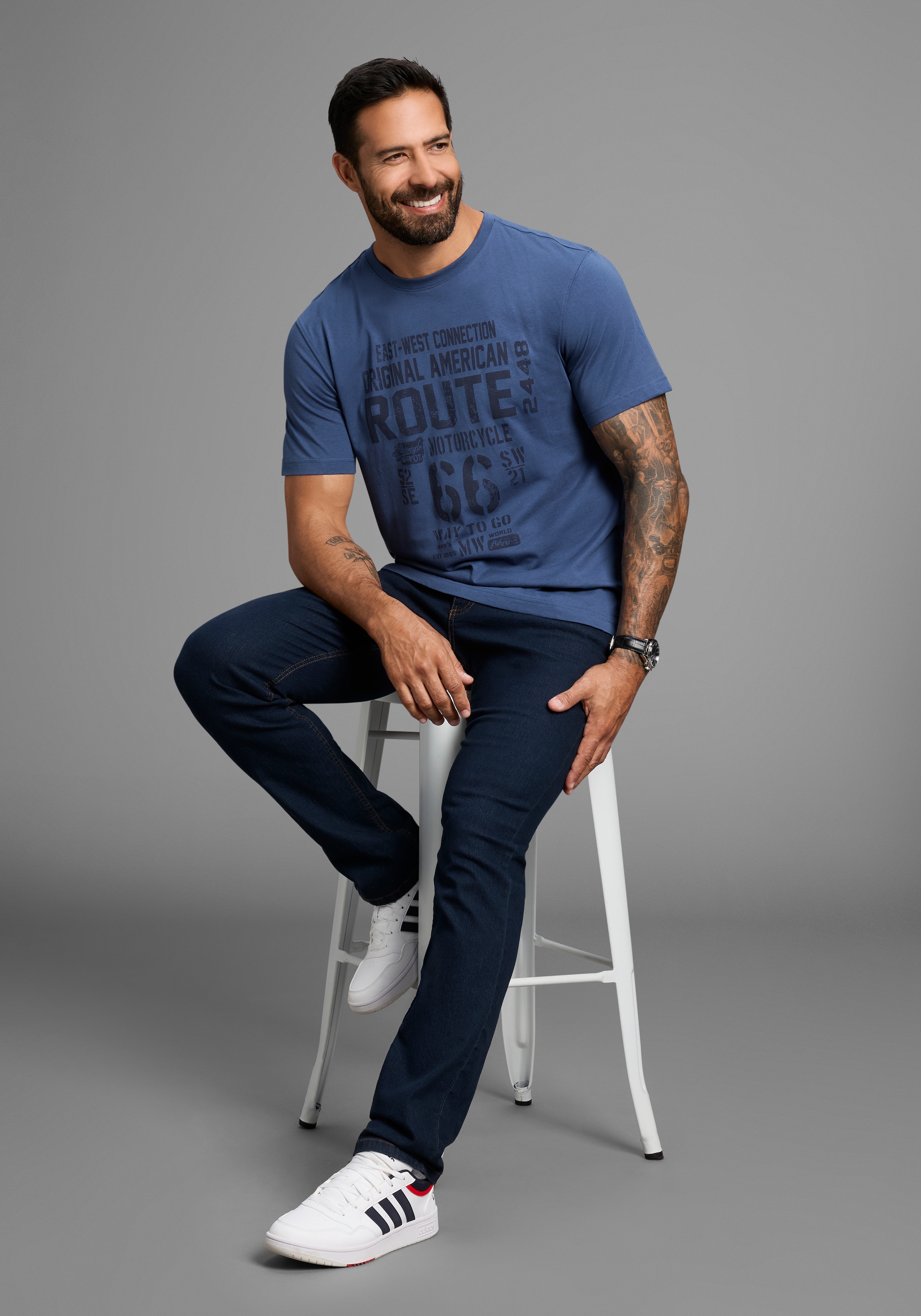Man's World Rundhalsshirt, kurzärmelig, lässige Passform, bedruckt, Rundhalsausschnitt