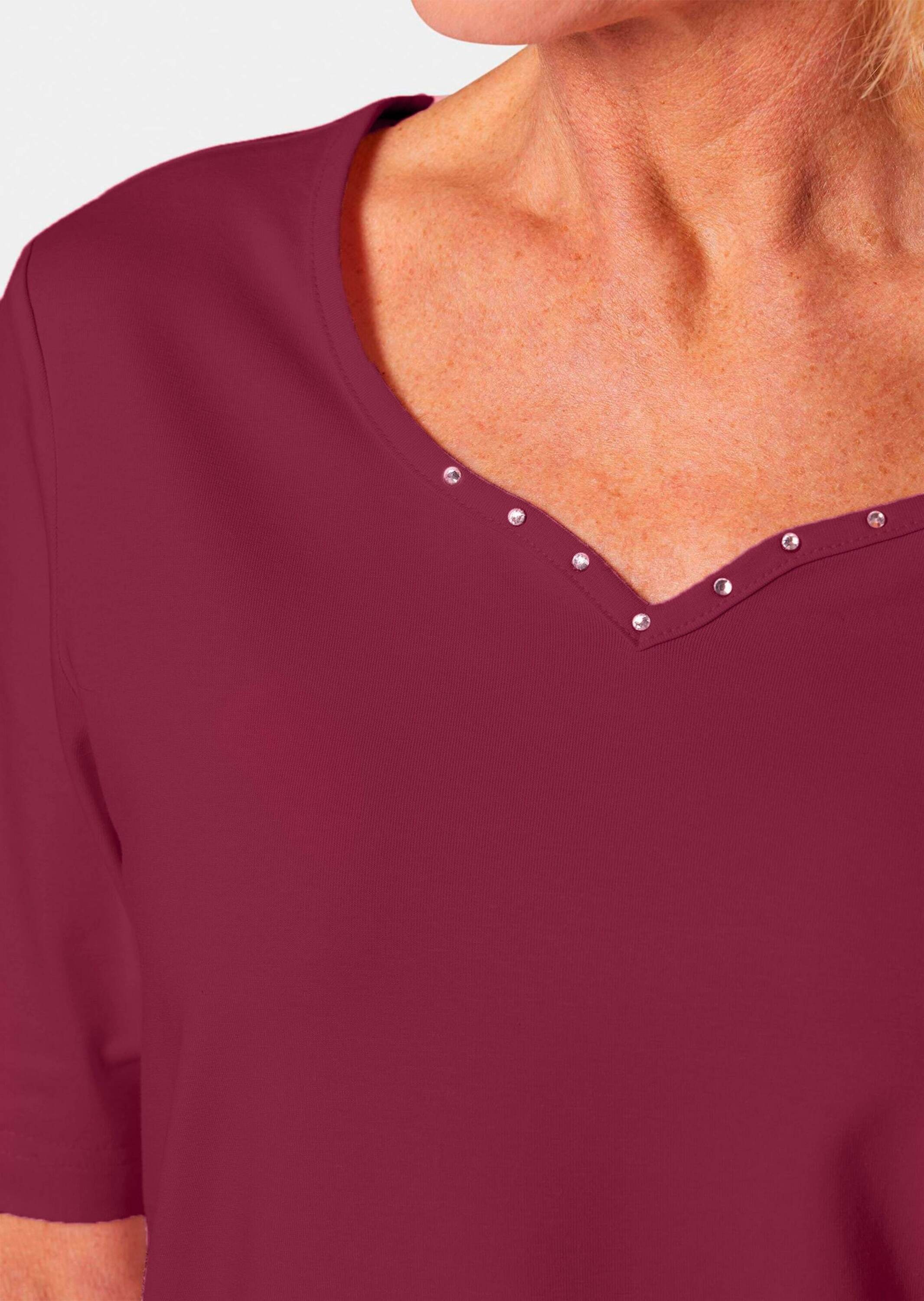 GOLDNER Langarm-Poloshirt »T-Shirt T-Shirt mit charmantem Ausschnitt und Schmucksteinchen«