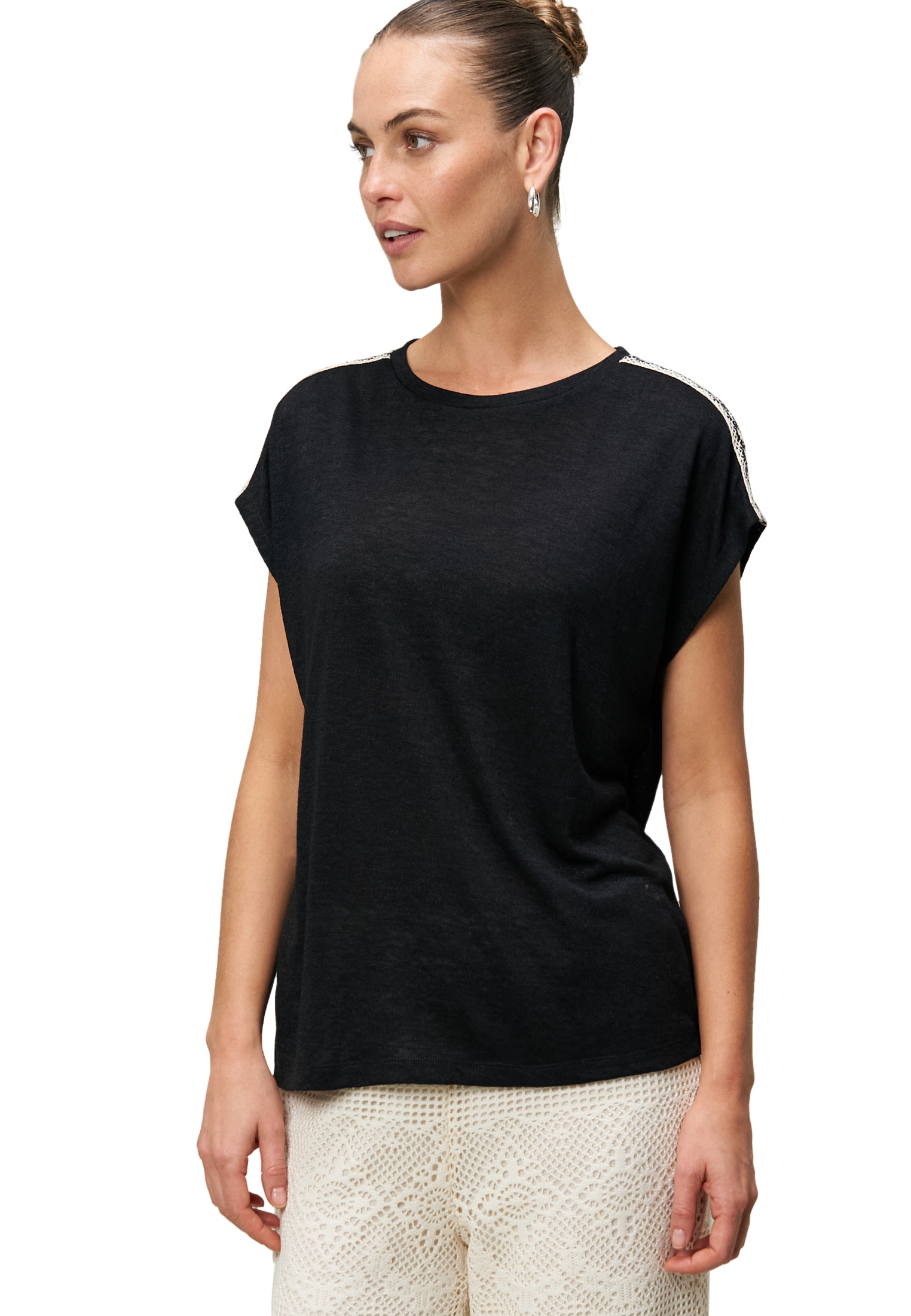 Zero Shirttop »Shirt mit Kontraststickerei«