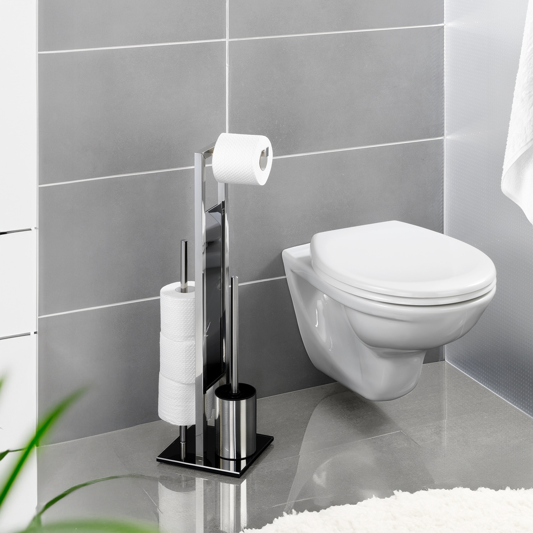 WENKO WC-Garnitur »Rivalta« Set aus Edelstahl | Sicherheitsglas Toilettenpapierhalter & WC-Bürstenhalter mit WC-Bürste & Ersatzbürste