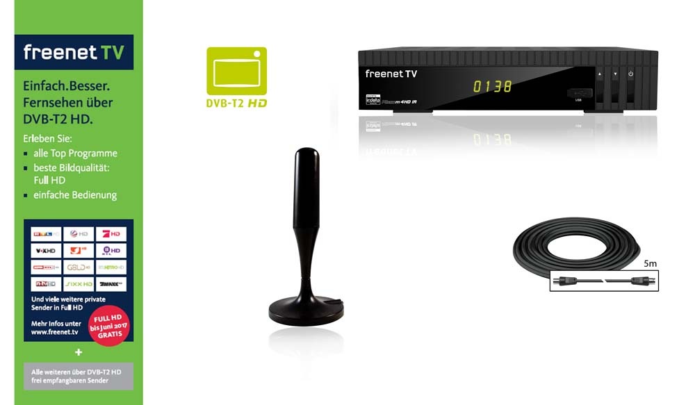 m4Hd IR DVB-T2 inklt. freenetTV und Micro A1000 Zimmerantenne
