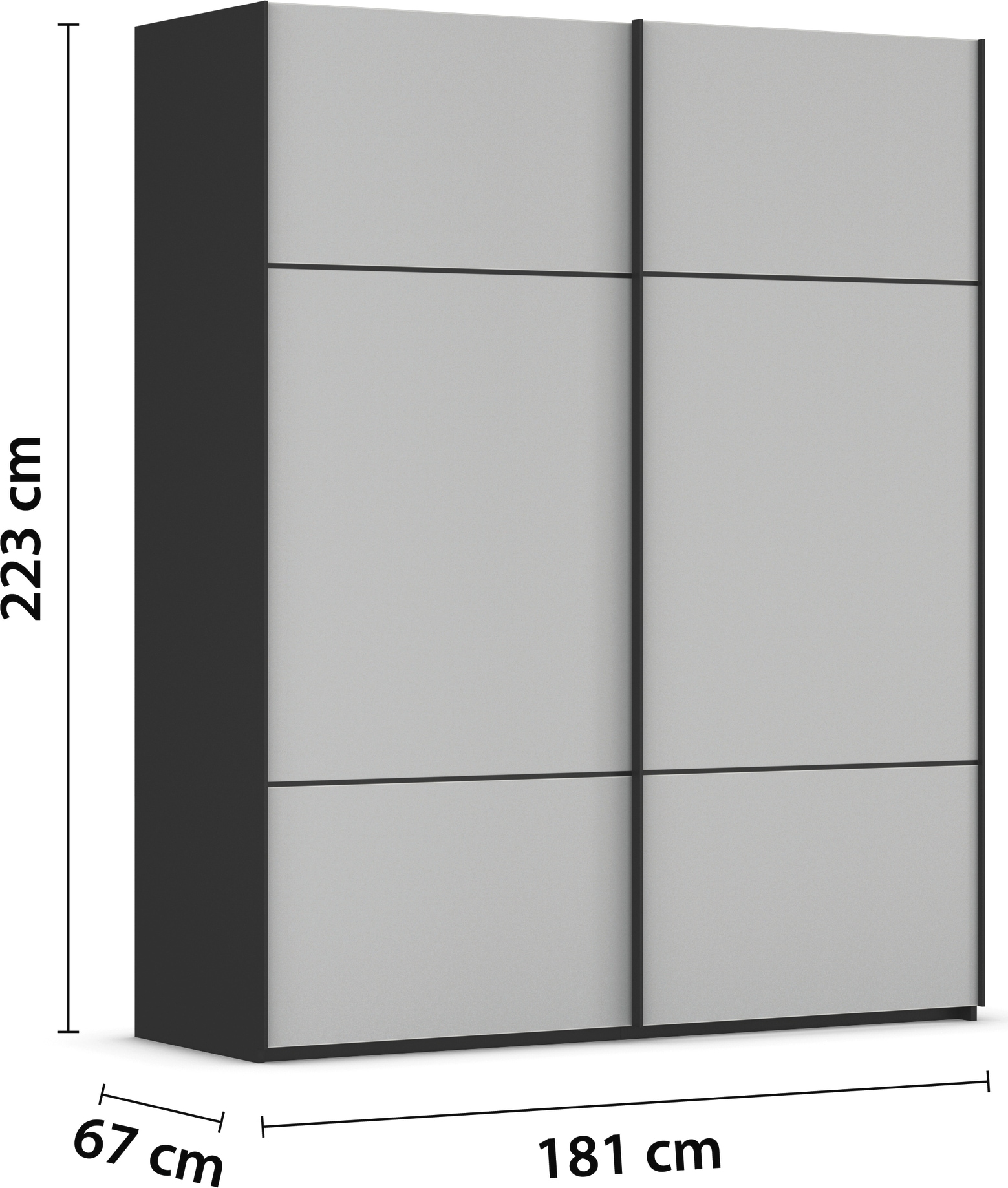 rauch Schwebetürenschrank »Kleiderschrank Schrank Garderobe Schlafzimmerschrank SCALE-TRIO«, edle dreigeteilte Front mit 2 Zierleisten Glasfront MADE IN GERMANY