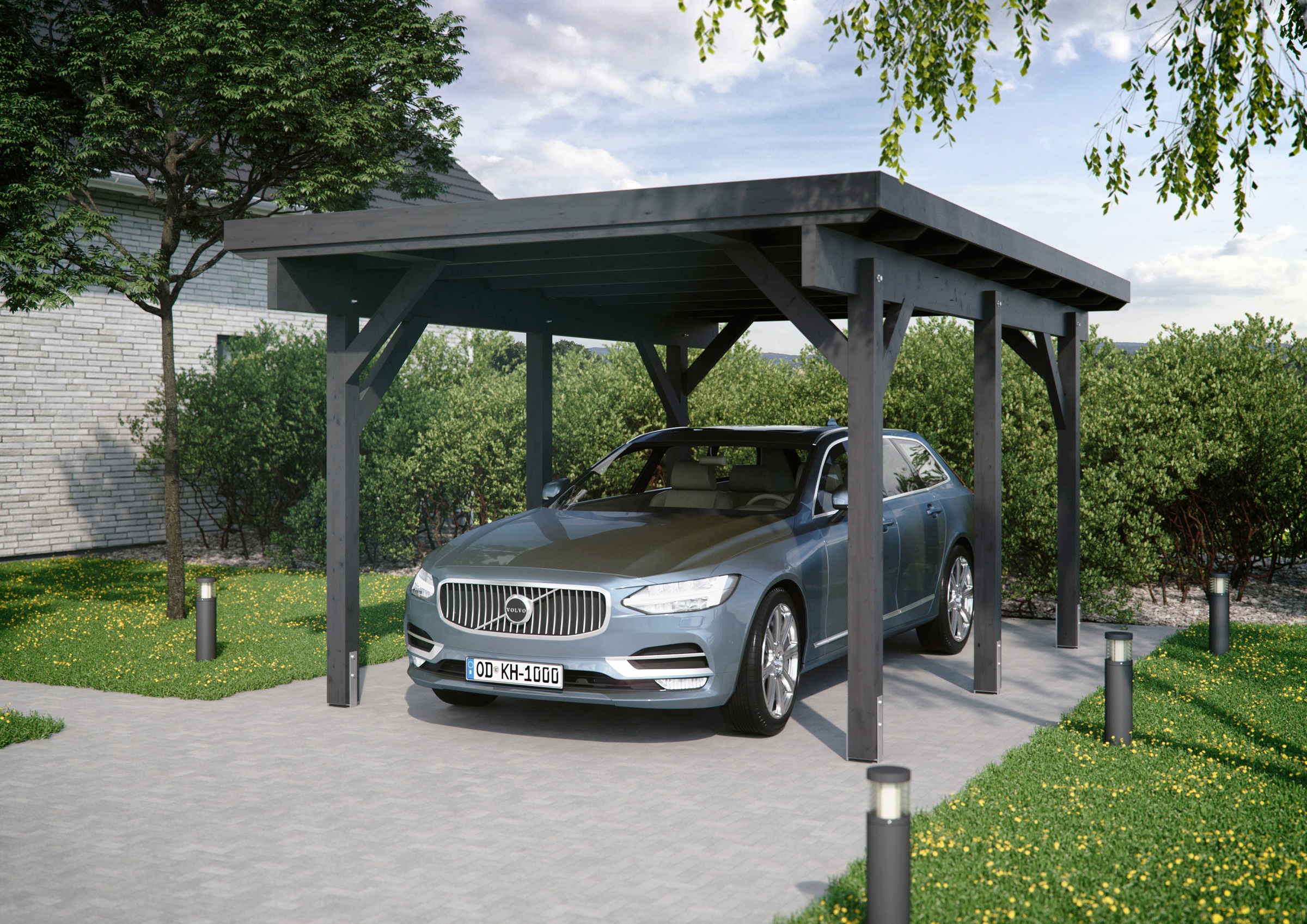 Kiehn-Holz Einzelcarport »KH 300 / KH 301«, 275 cm, anthrazit, Stahl-Dach, versch. Farben
